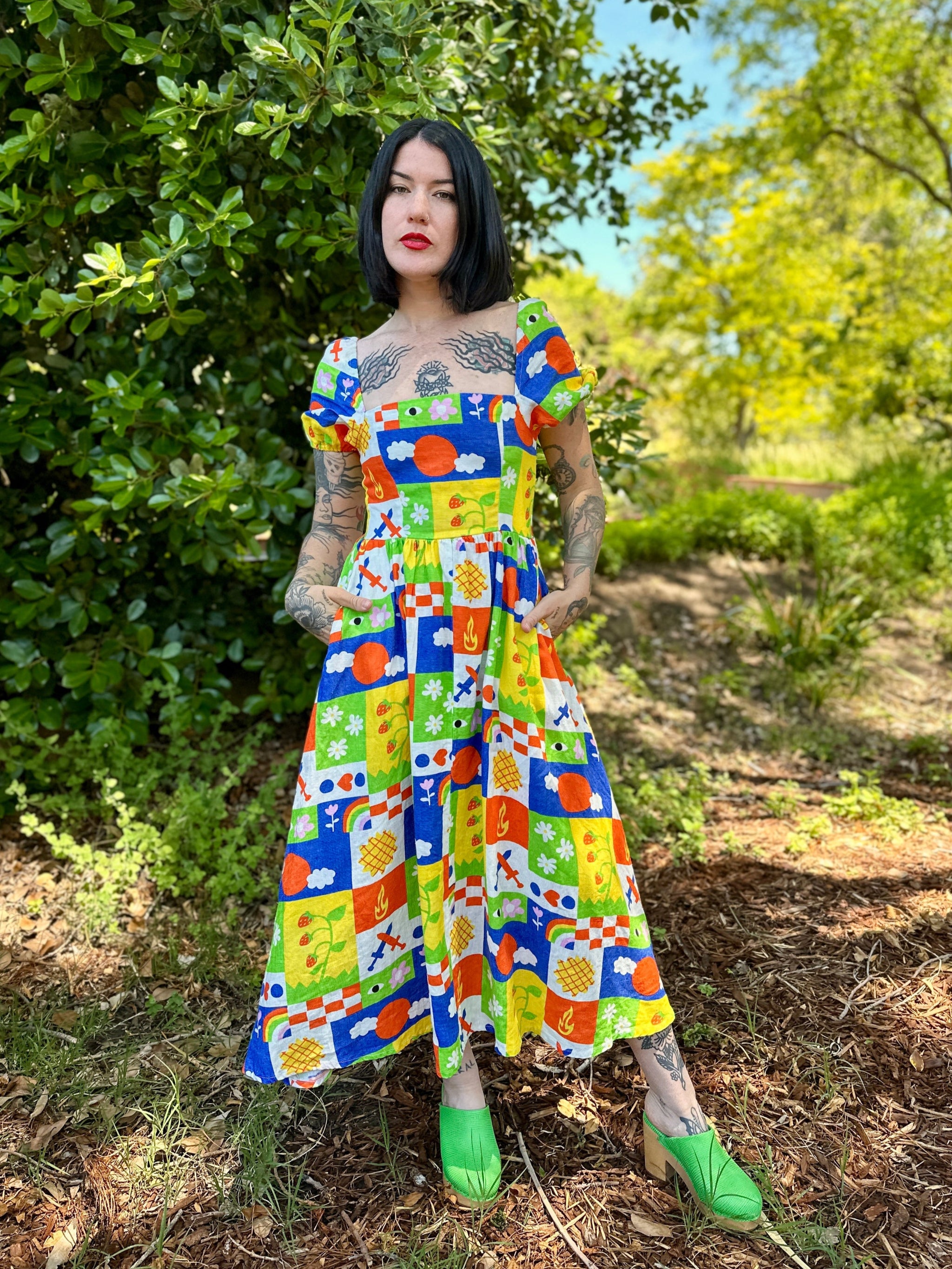 Printed linen maxi dress