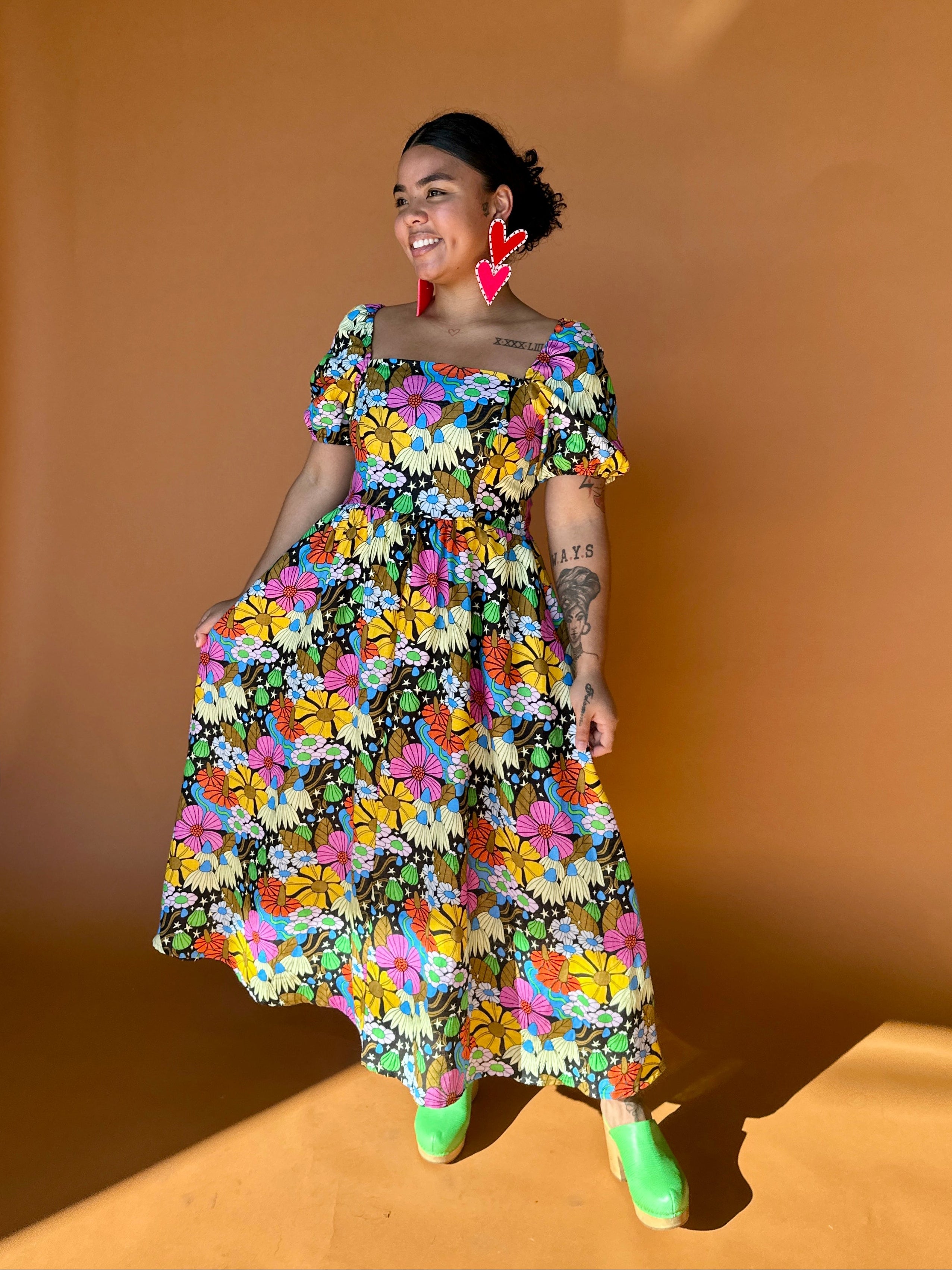 Linen Princess Dress Cosmic Floral NOOWORKS Linen Princess Dress Cosmic Floral NOOWORKS