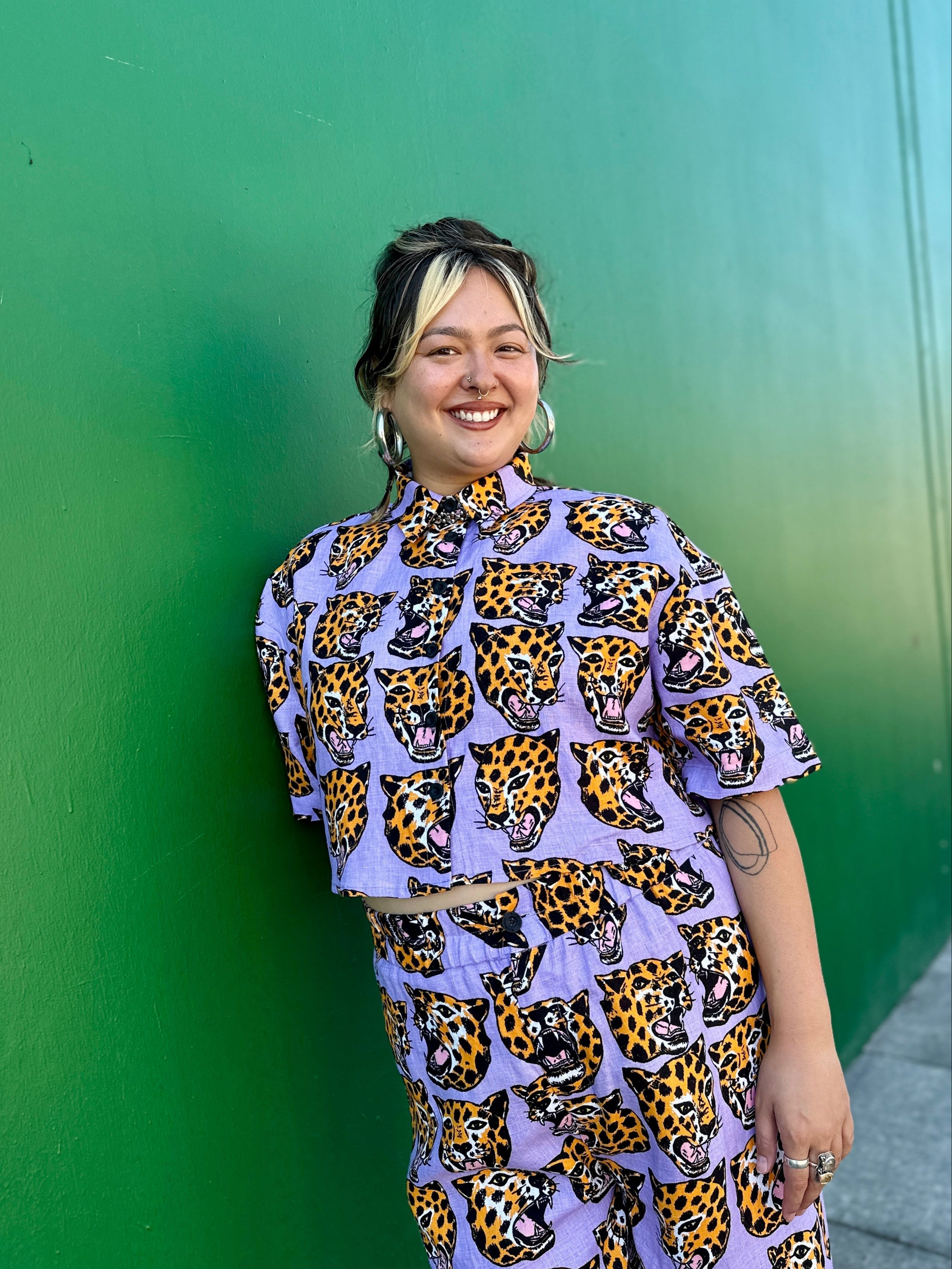 Linen Olivia Top Cheetah Head