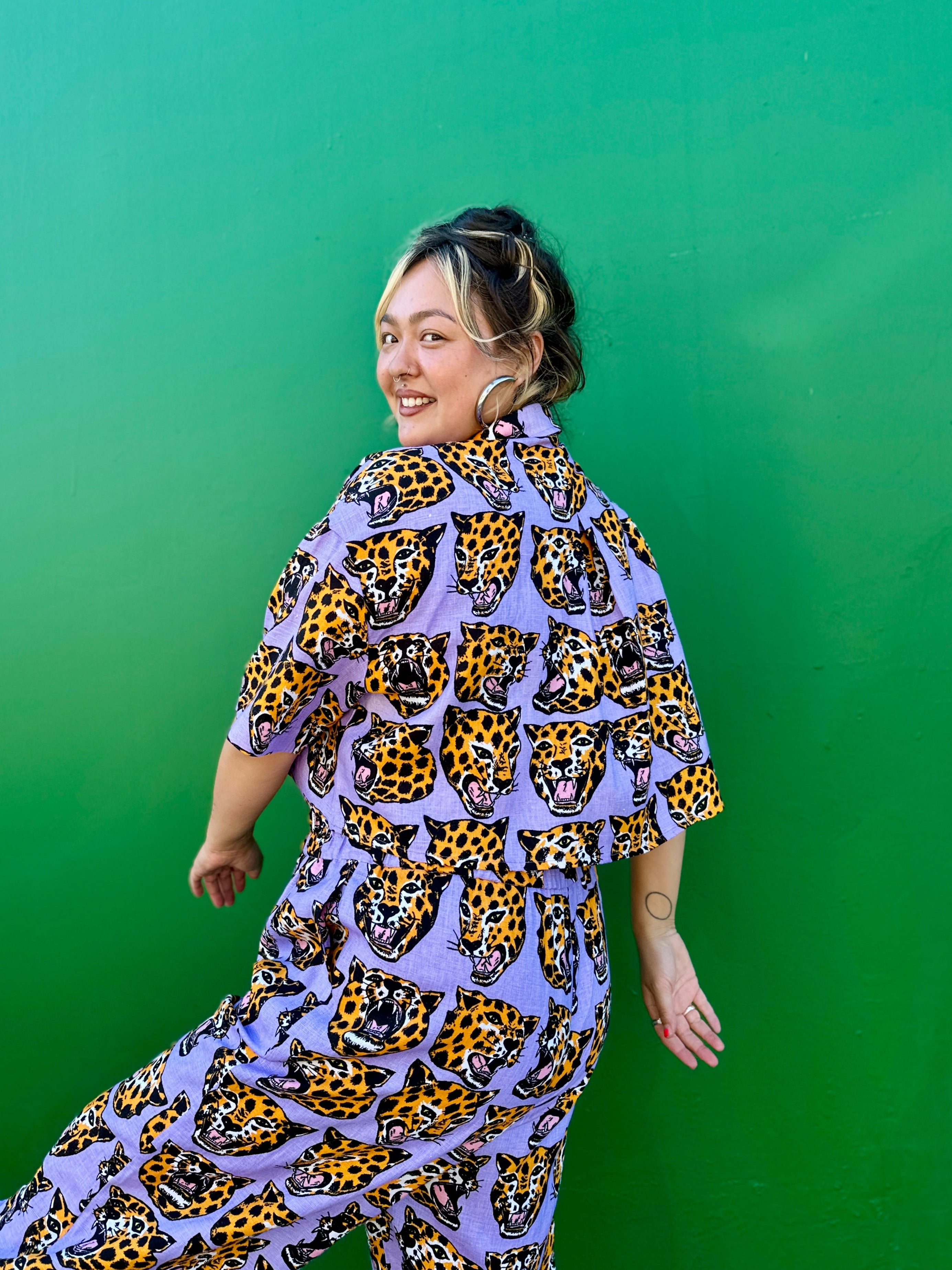 Linen Olivia Top Cheetah Head