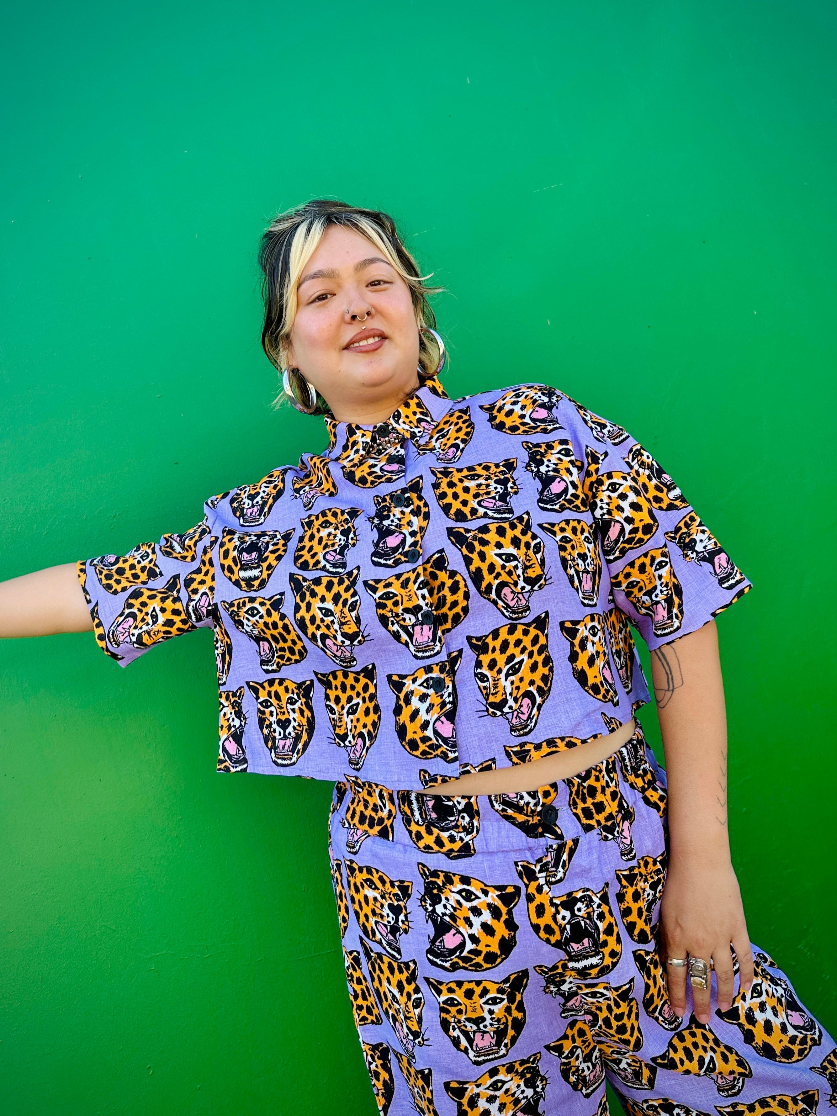 Linen Olivia Top Cheetah Head