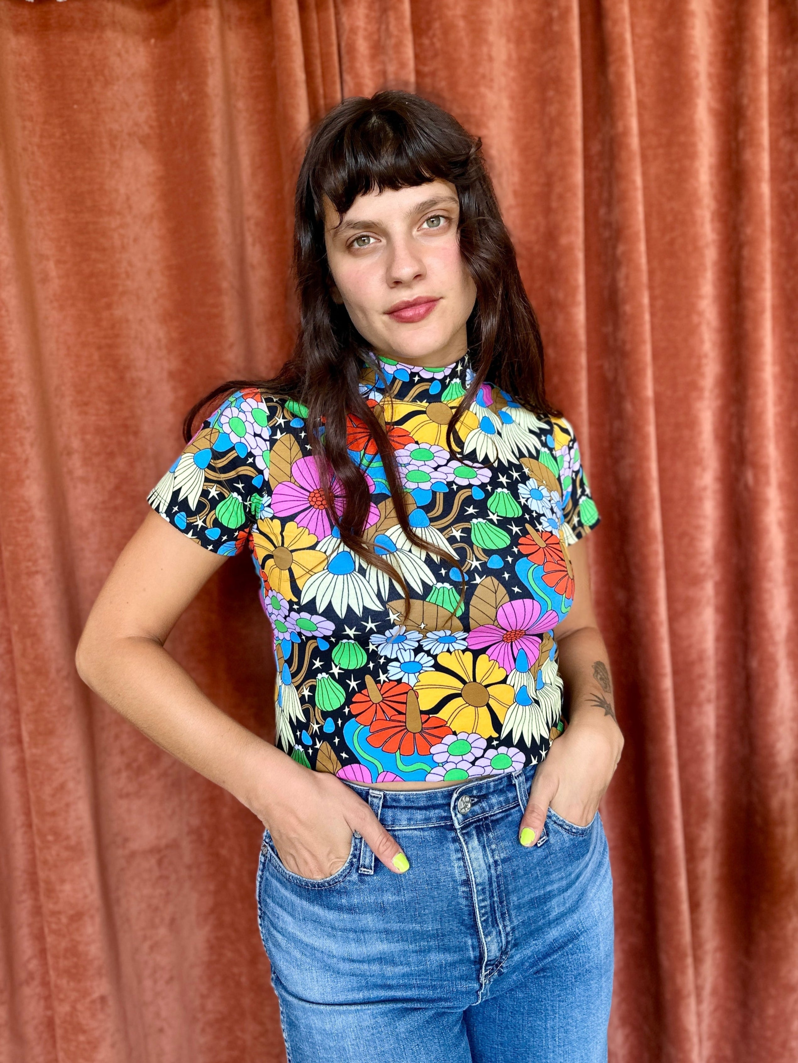 Mock Neck Cosmic Floral