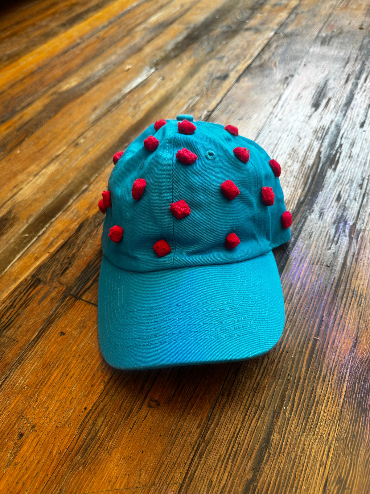 Pom Pom Hat - Blue & Red