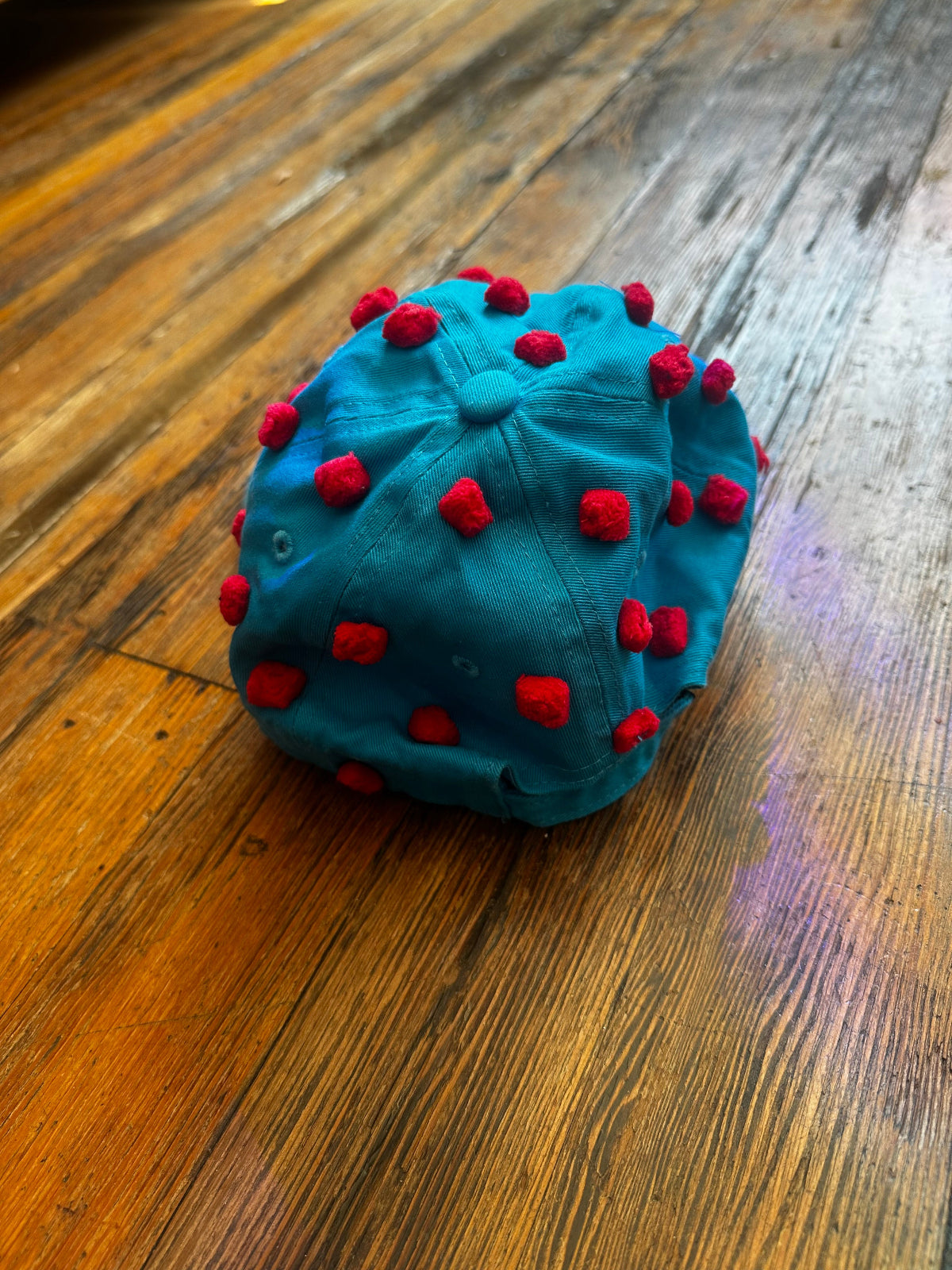 Pom Pom Hat - Blue & Red