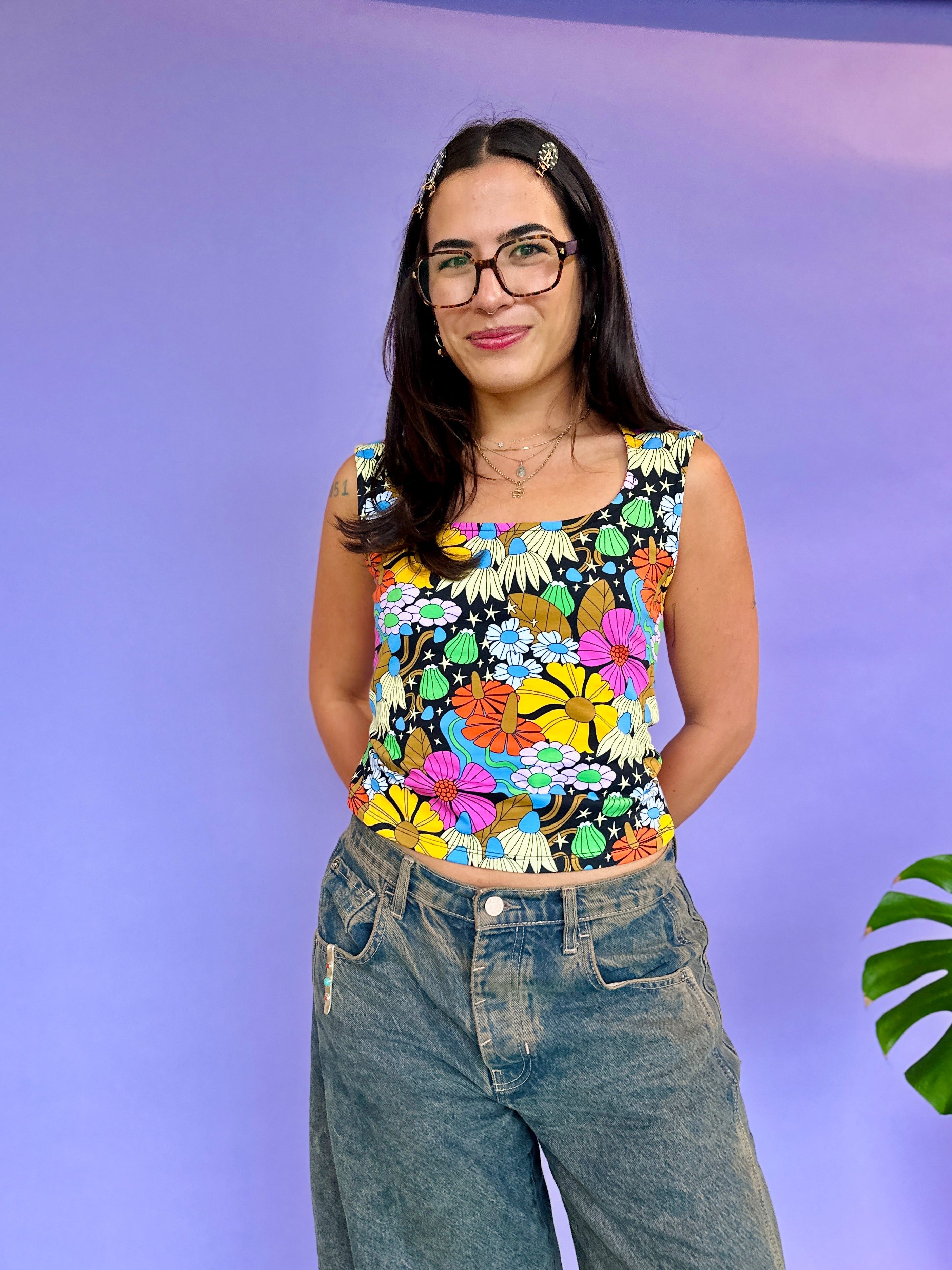 Scoop Top Cosmic Floral