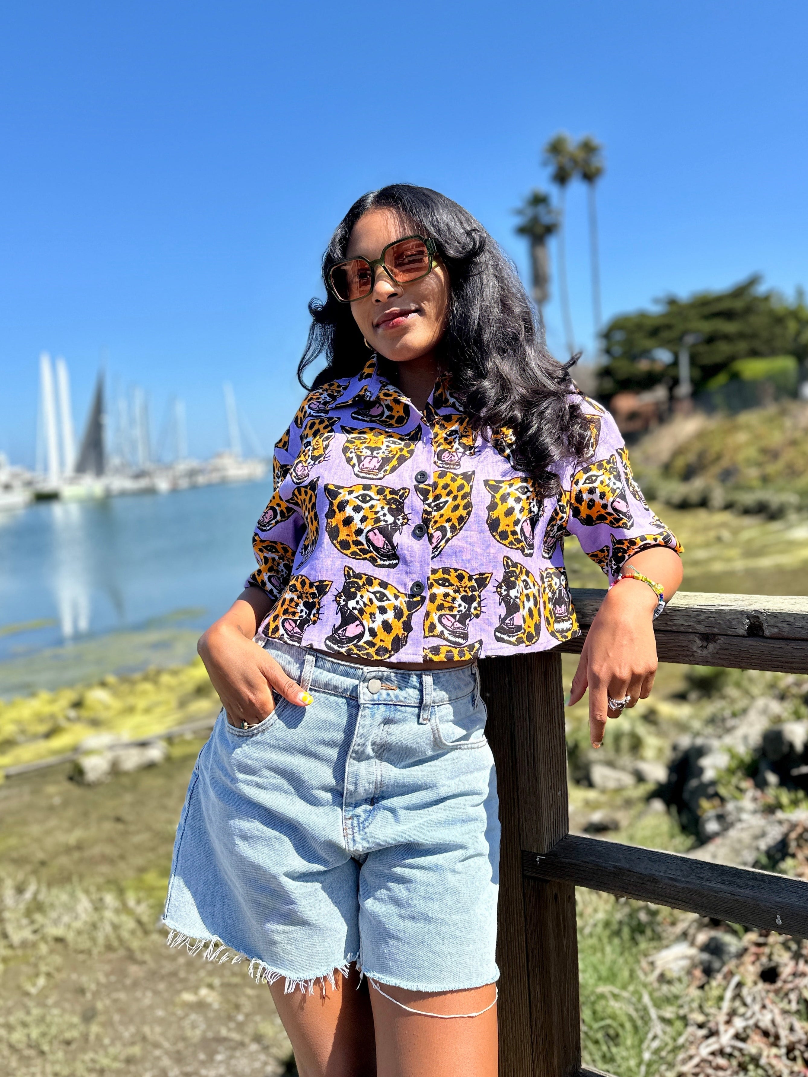 Linen Olivia Top Cheetah Head