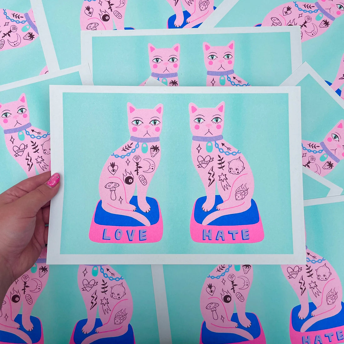 Love/Hate Cats A4 Risograph Print