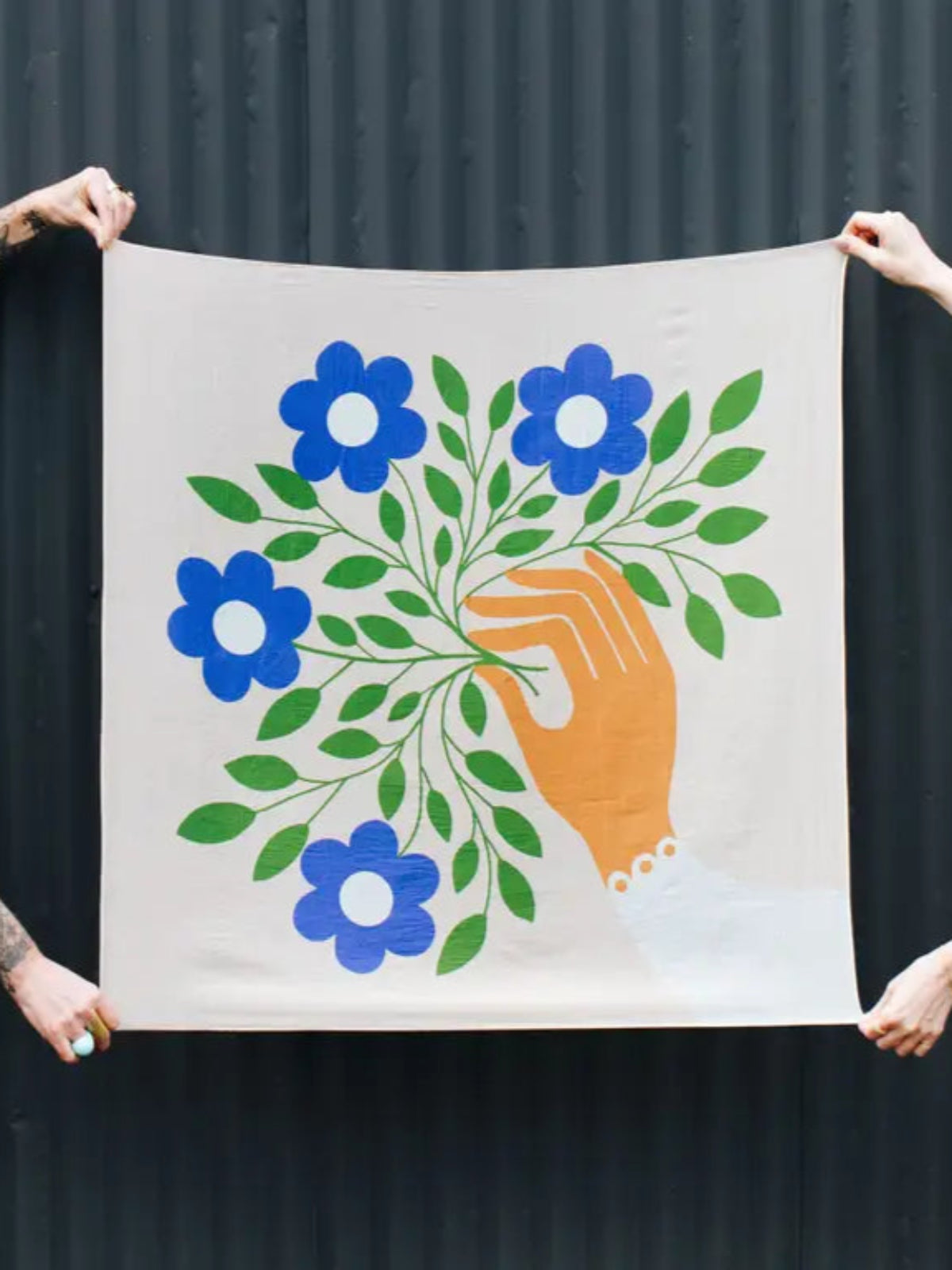 Four Blue Flowers Oversized Scarf