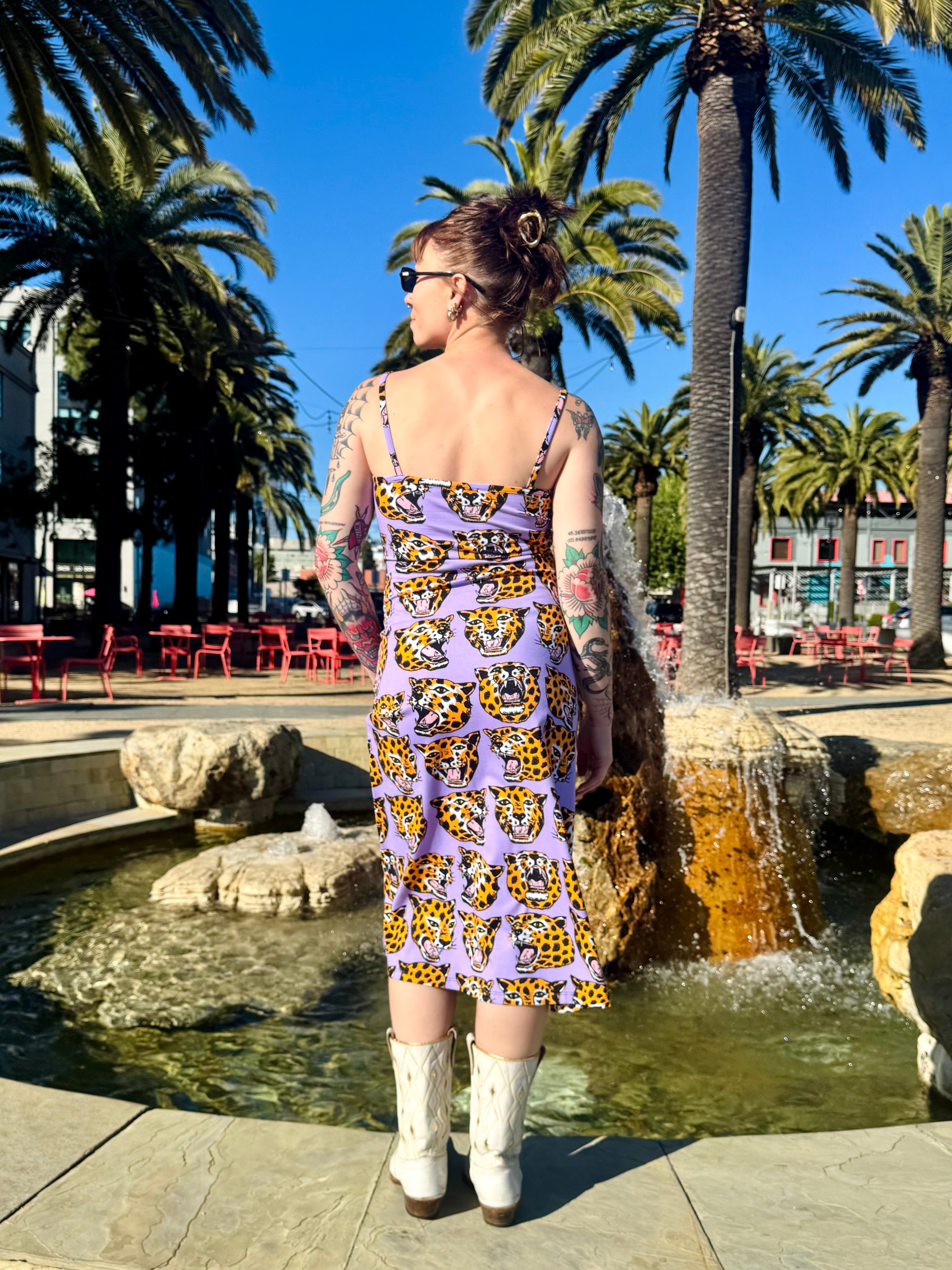 Spaghetti Slip Dress Cheetah Head