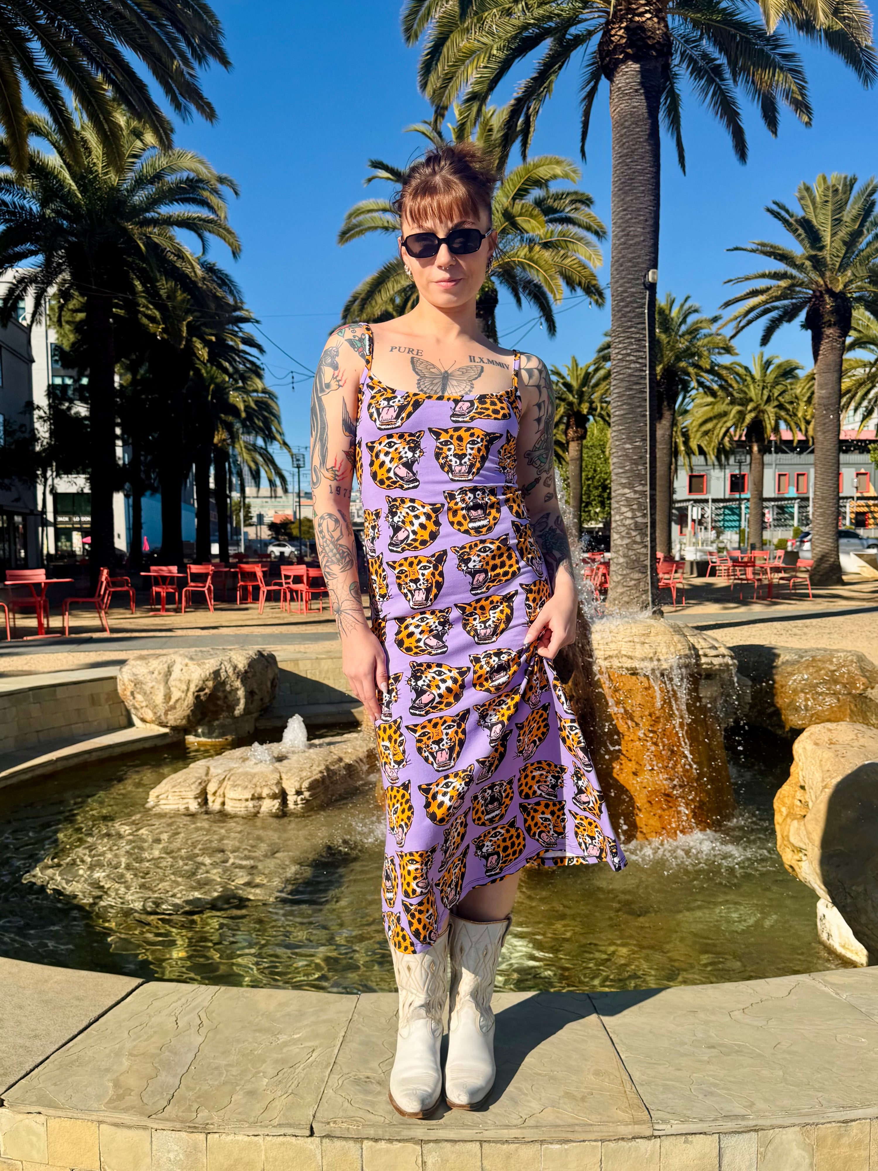 Spaghetti Slip Dress Cheetah Head