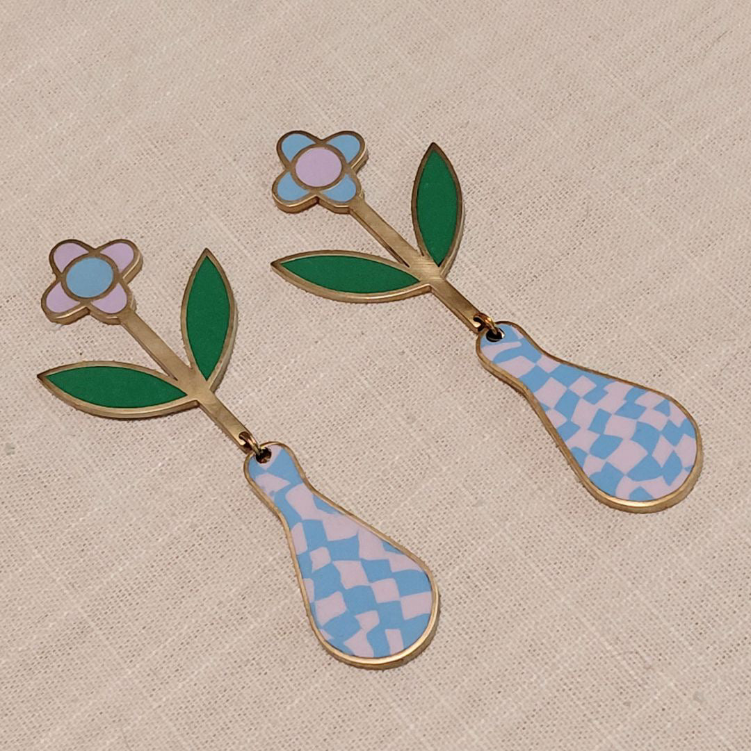 Flowers in checkered Vases earrings