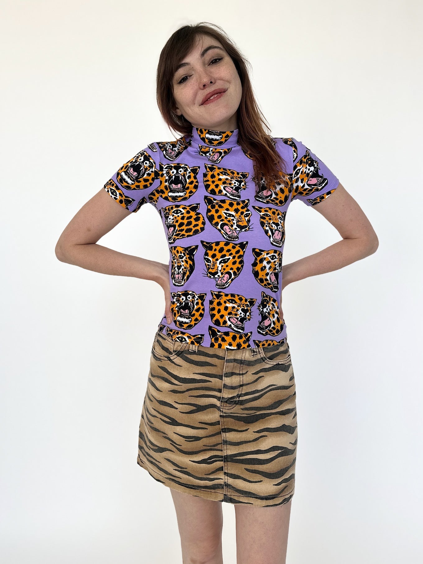 Mock Neck Cheetah Head