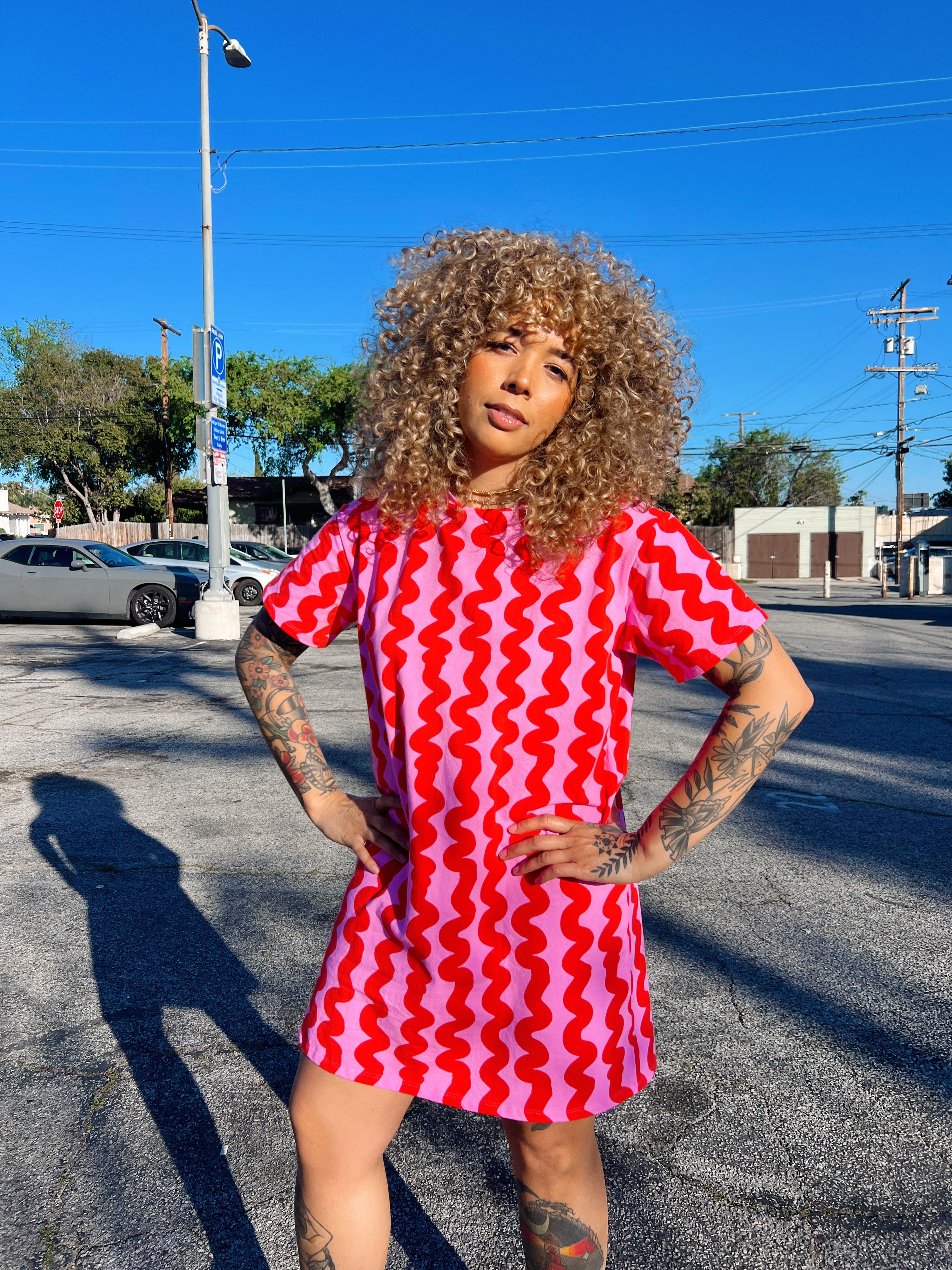 Tee Dress Pink Squiggle