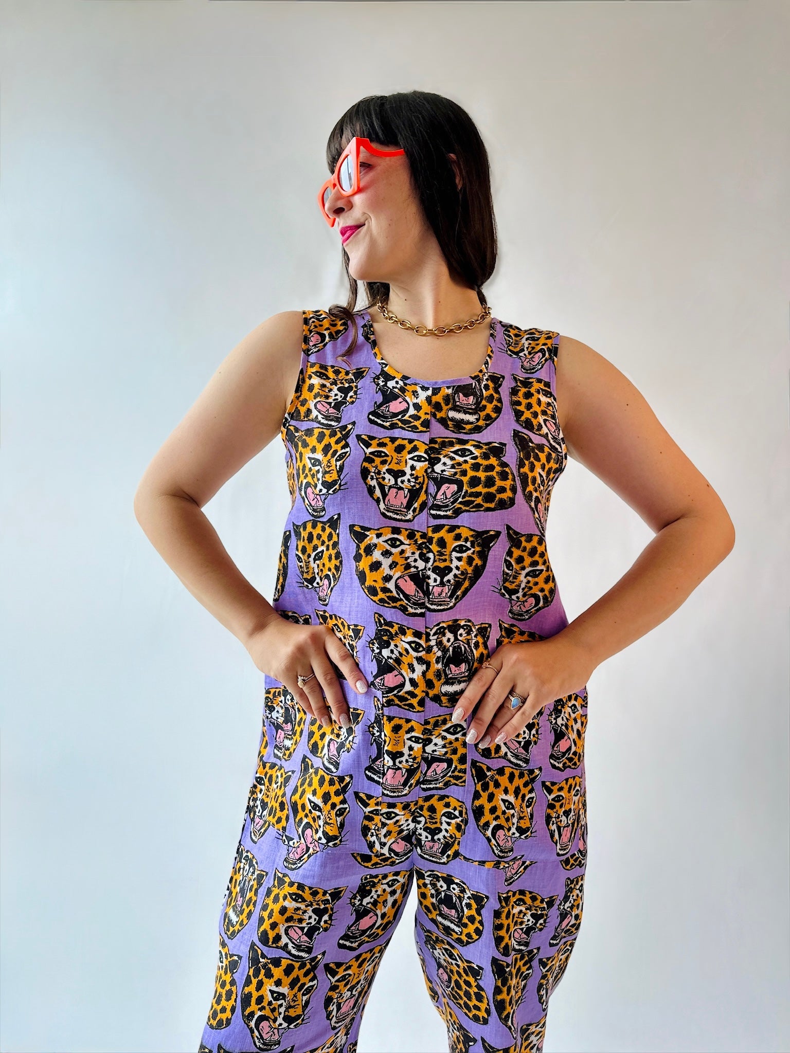 Linen Garden Suit Cheetah Head