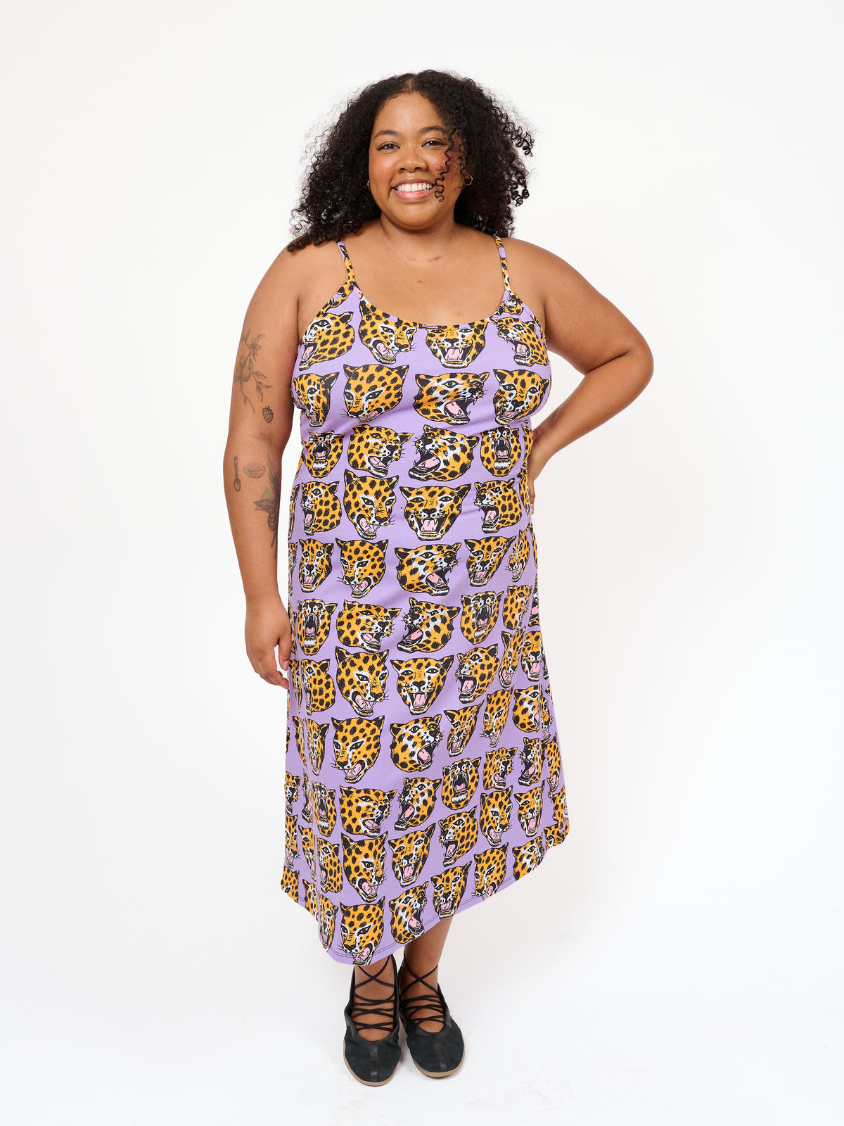 Spaghetti Slip Dress Cheetah Head