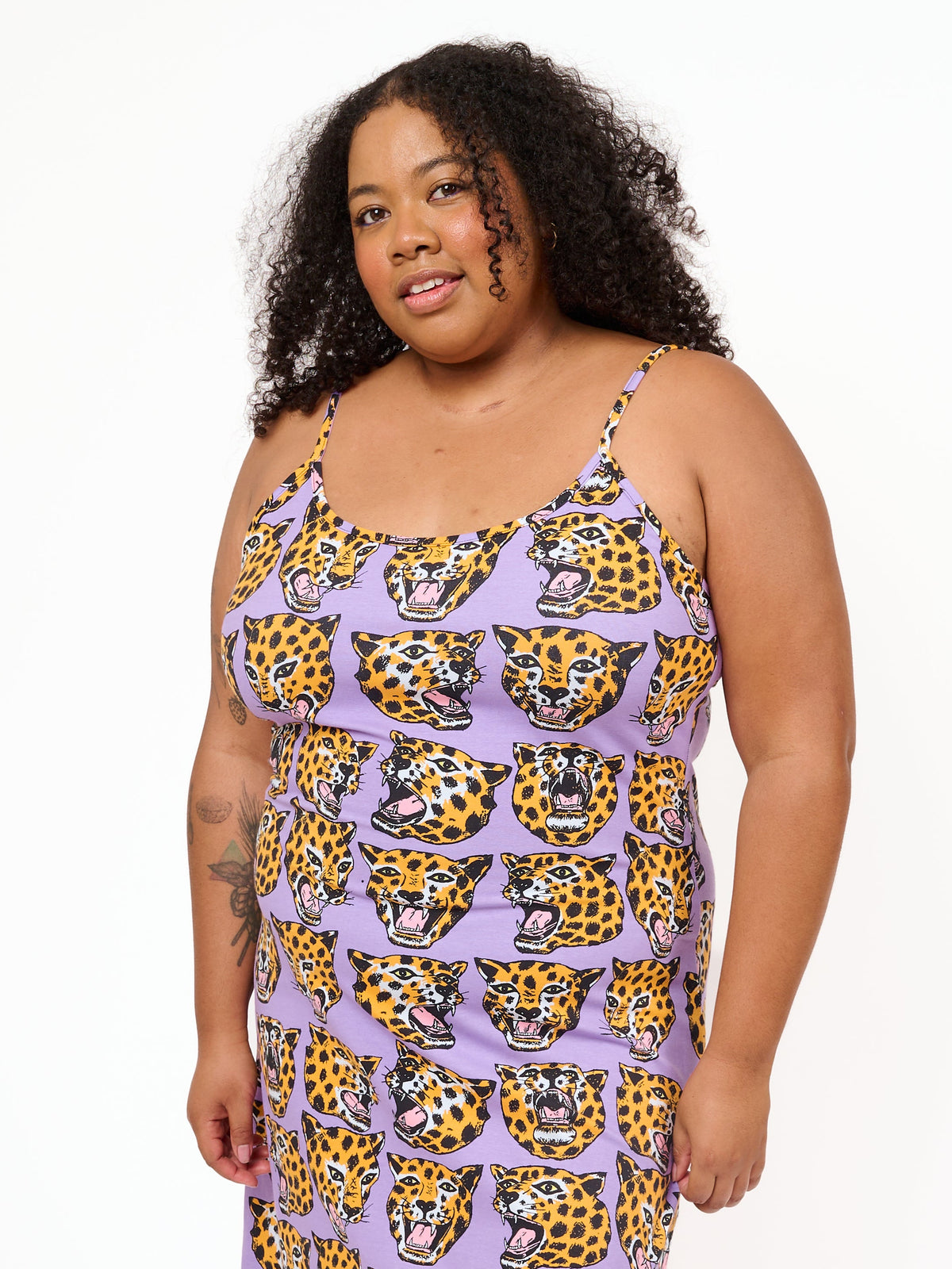 Spaghetti Slip Dress Cheetah Head