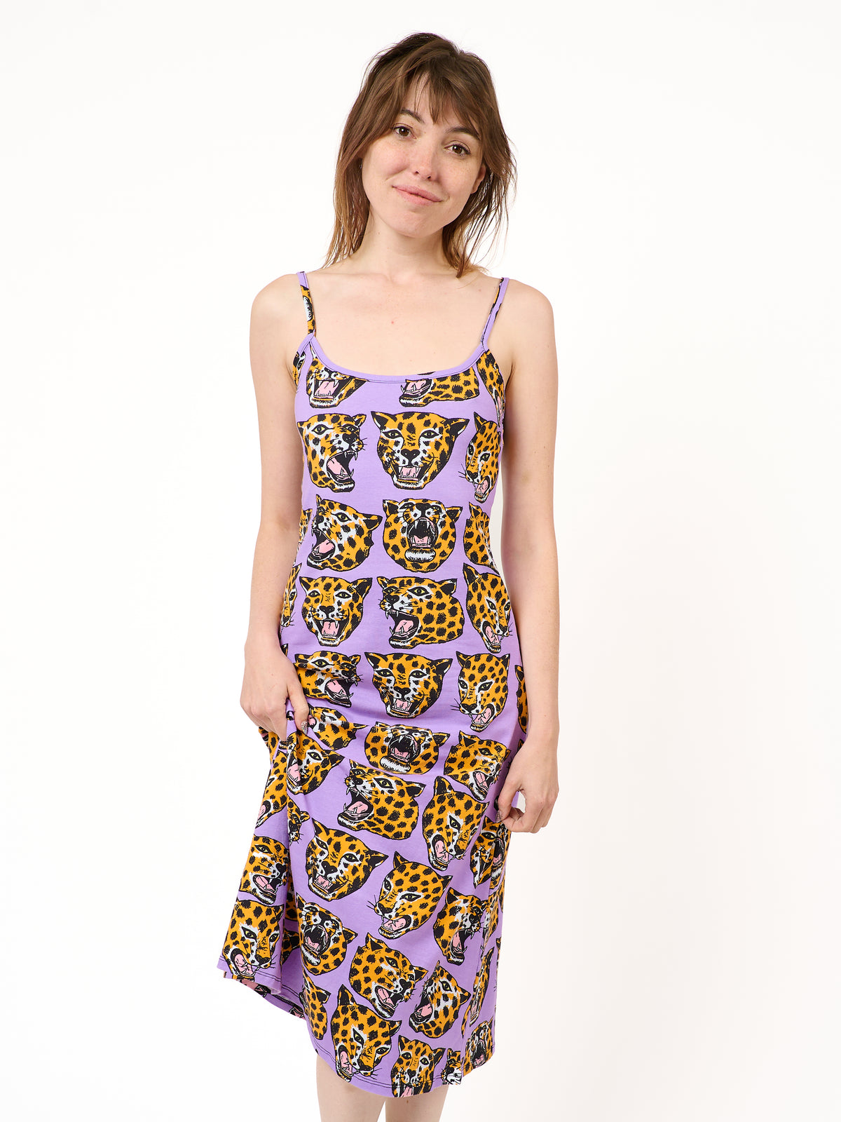 Spaghetti Slip Dress Cheetah Head