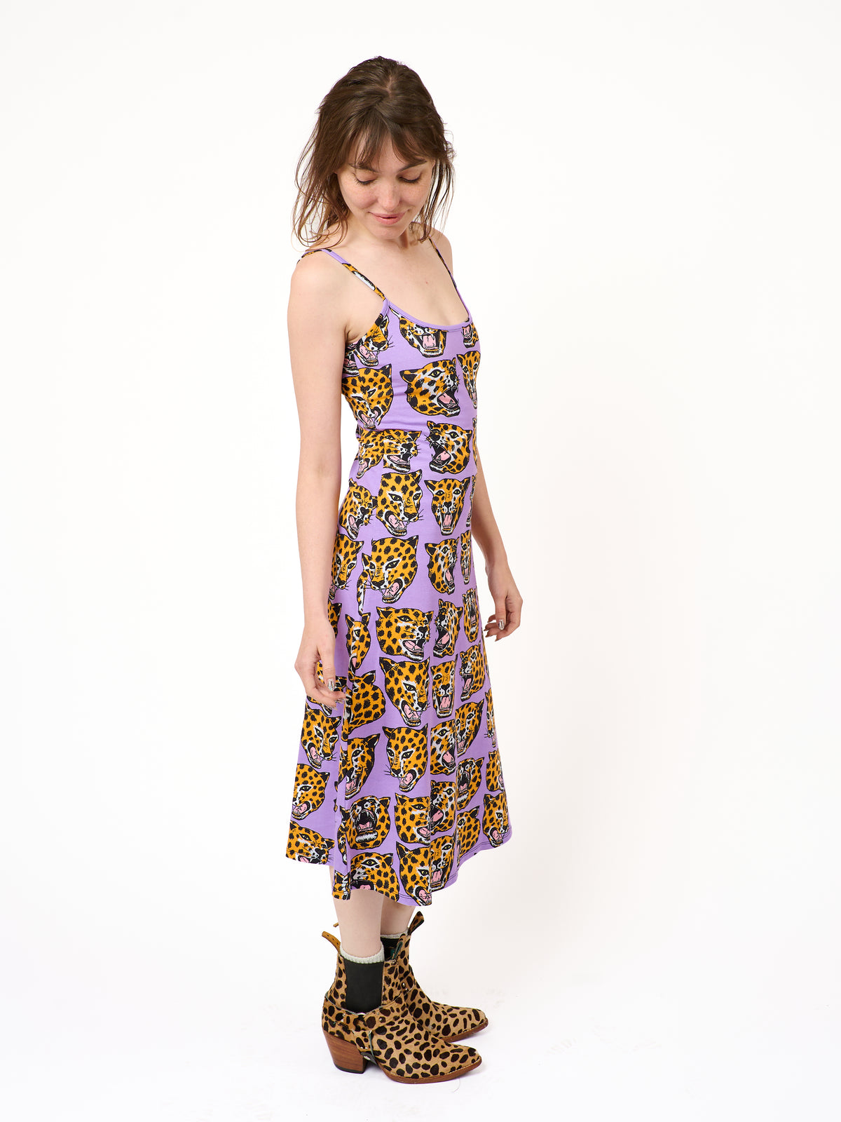 Spaghetti Slip Dress Cheetah Head