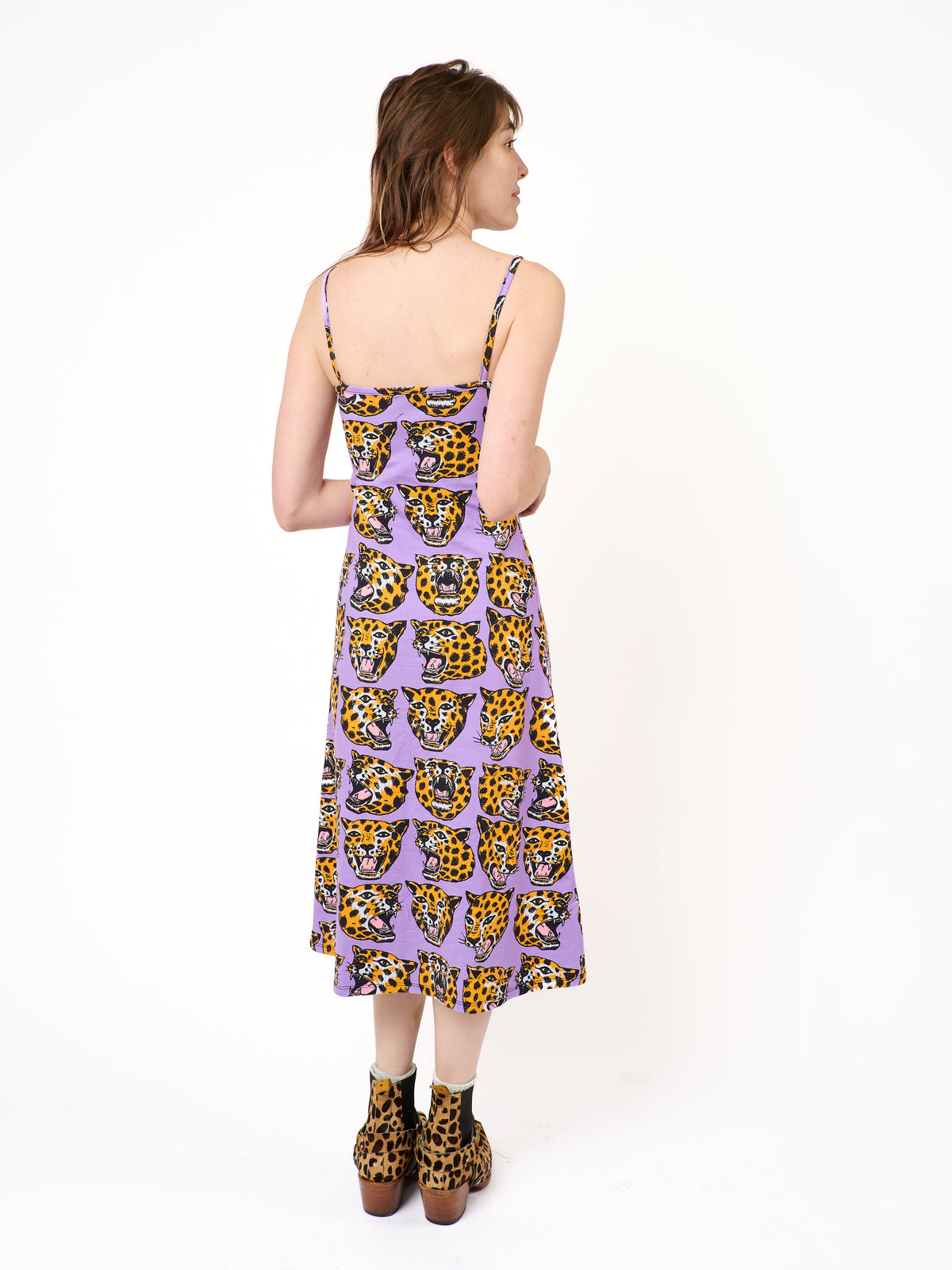 Spaghetti Slip Dress Cheetah Head