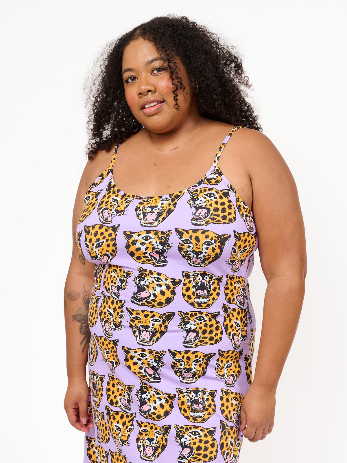 Spaghetti Slip Dress Cheetah Head