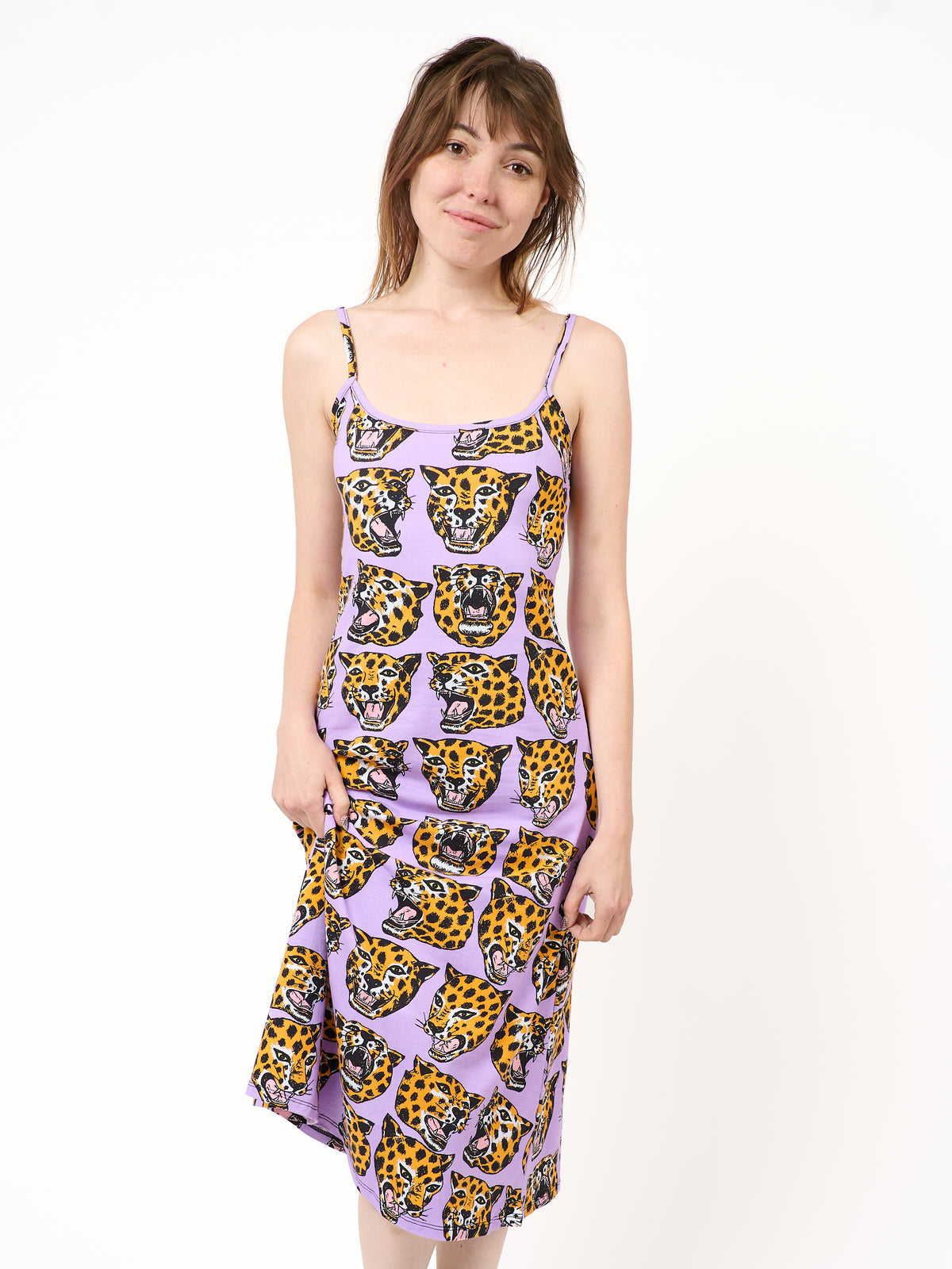 Spaghetti Slip Dress Cheetah Head