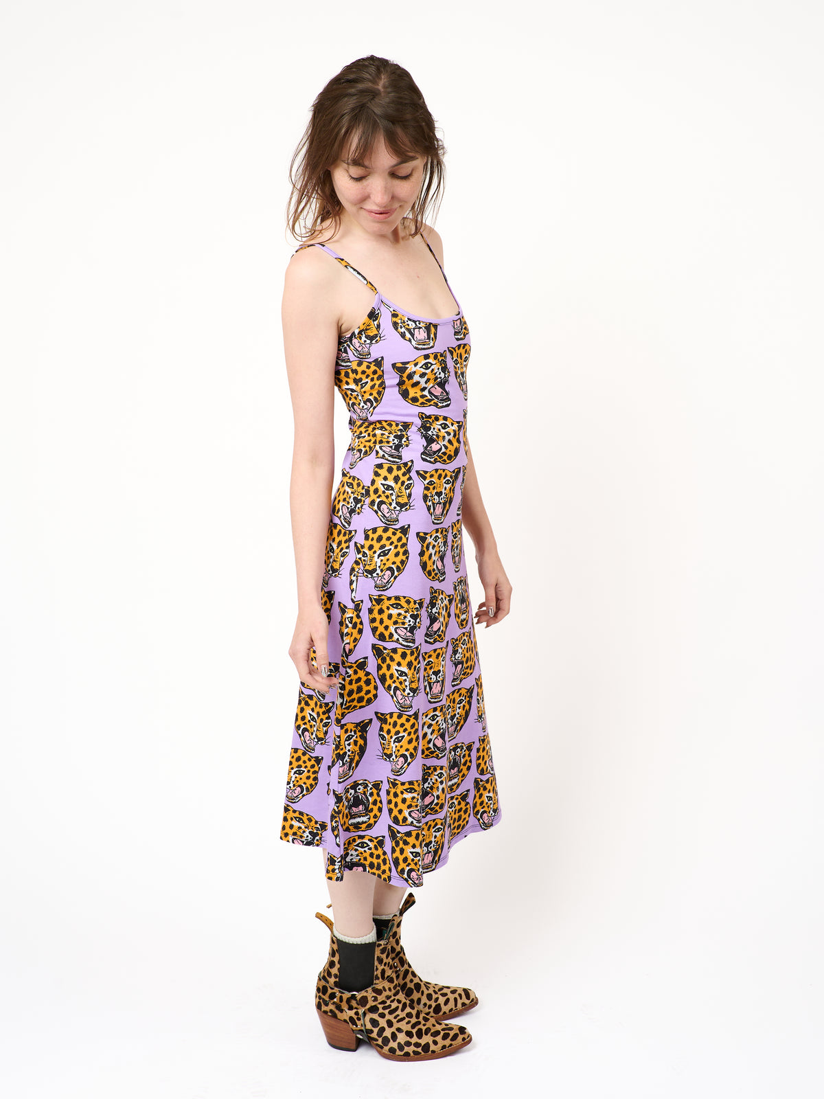 Spaghetti Slip Dress Cheetah Head