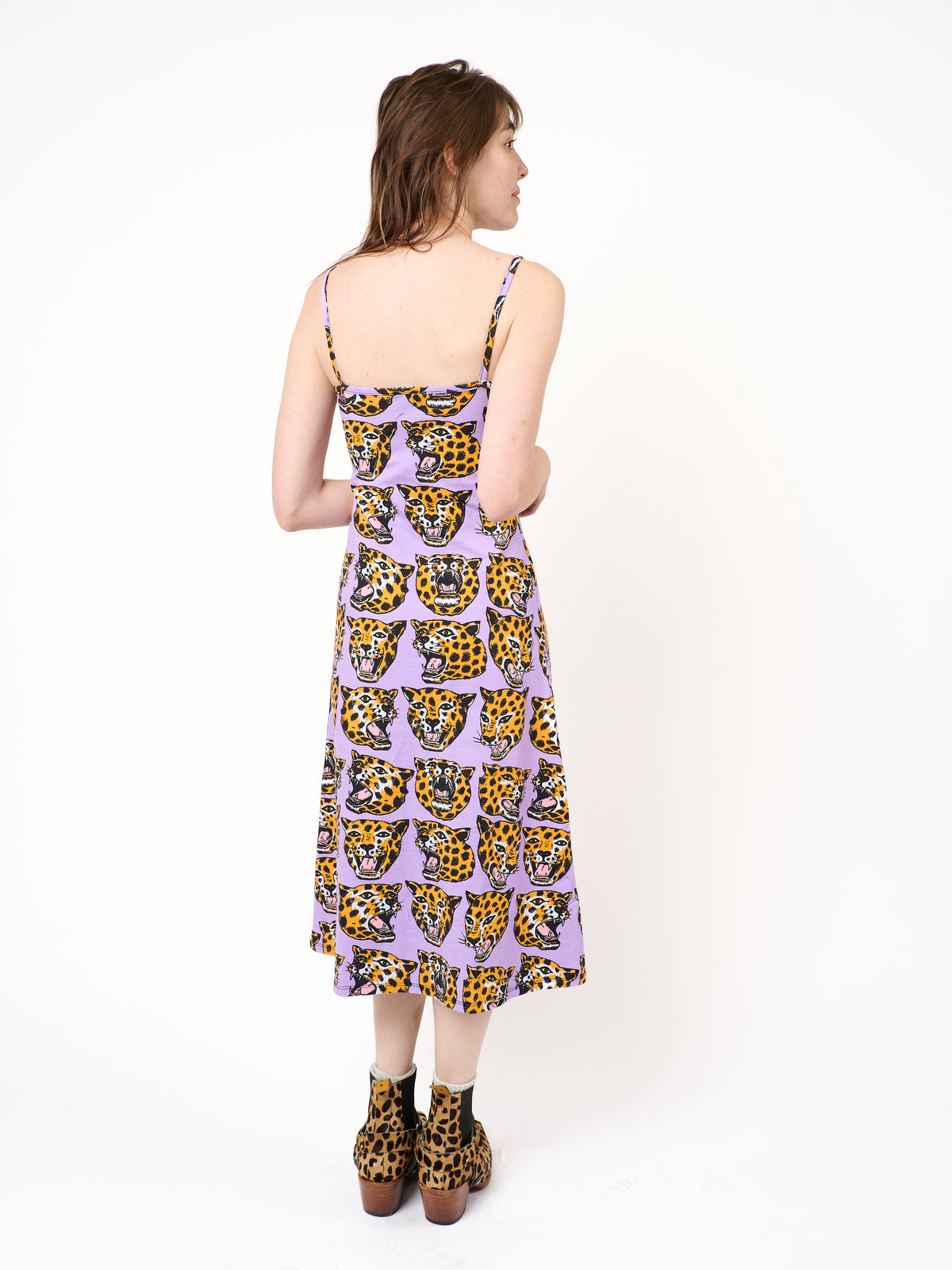 Spaghetti Slip Dress Cheetah Head