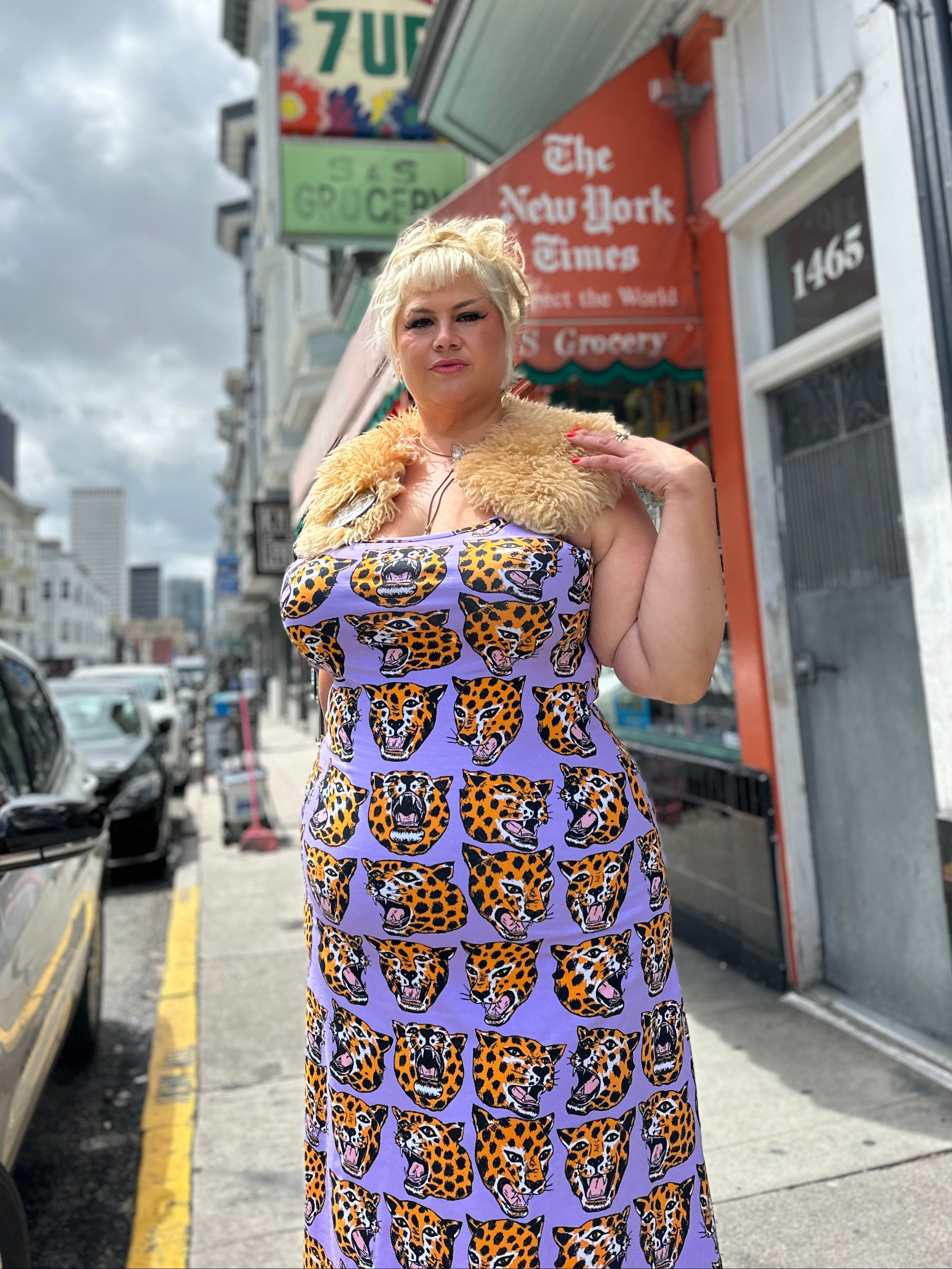 Spaghetti Slip Dress Cheetah Head 5X / Cheetah Head