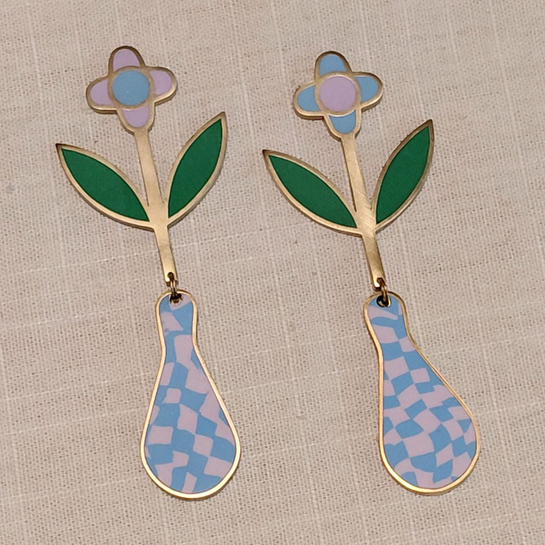 Flowers in checkered Vases earrings