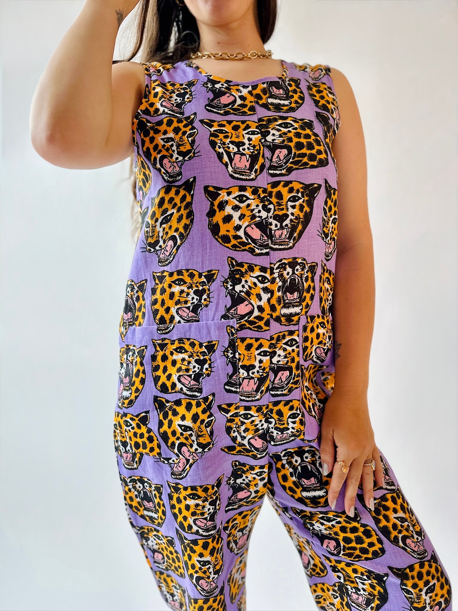 Linen Garden Suit Cheetah Head
