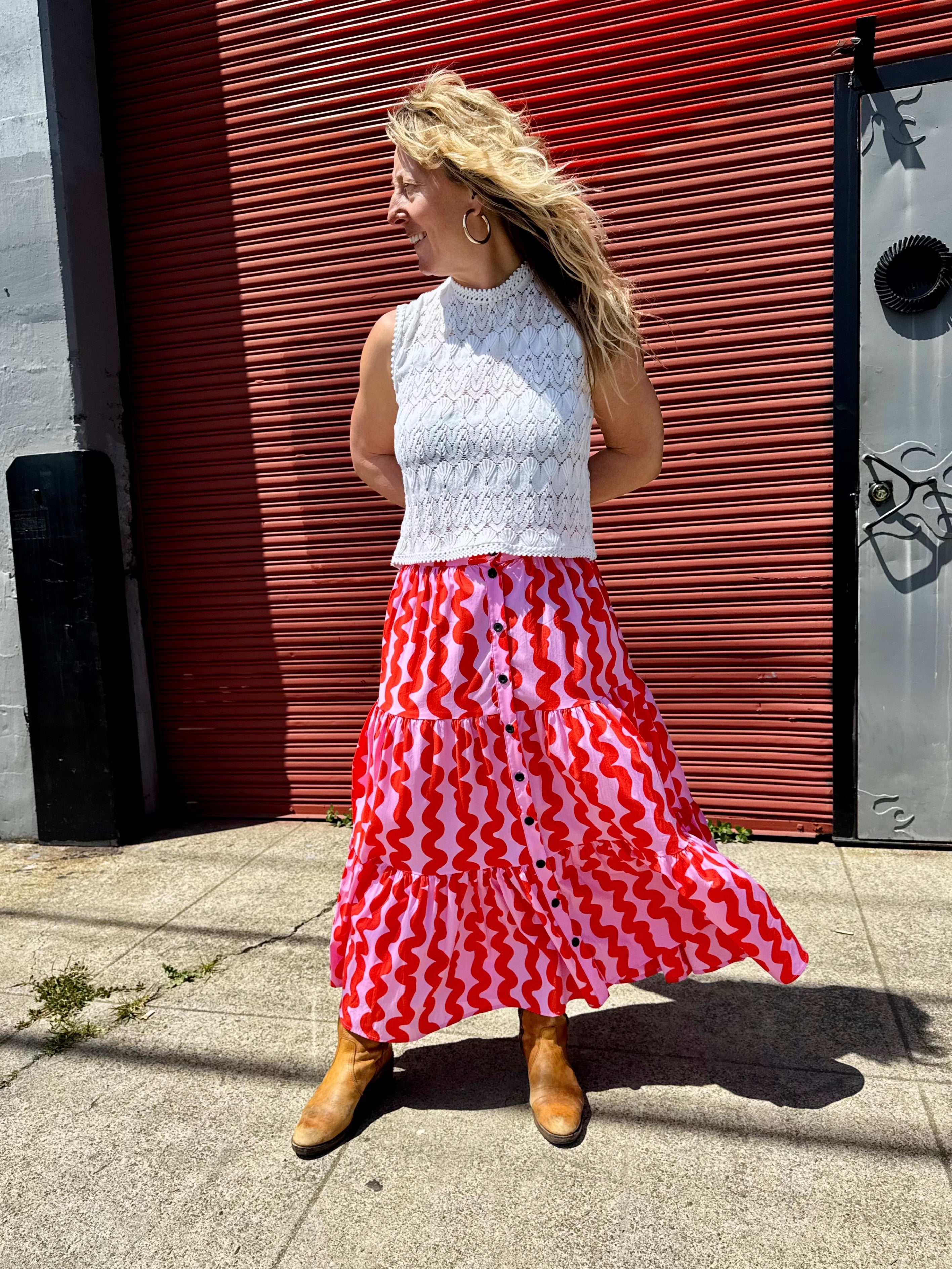Prairie Skirt Pink Squiggle