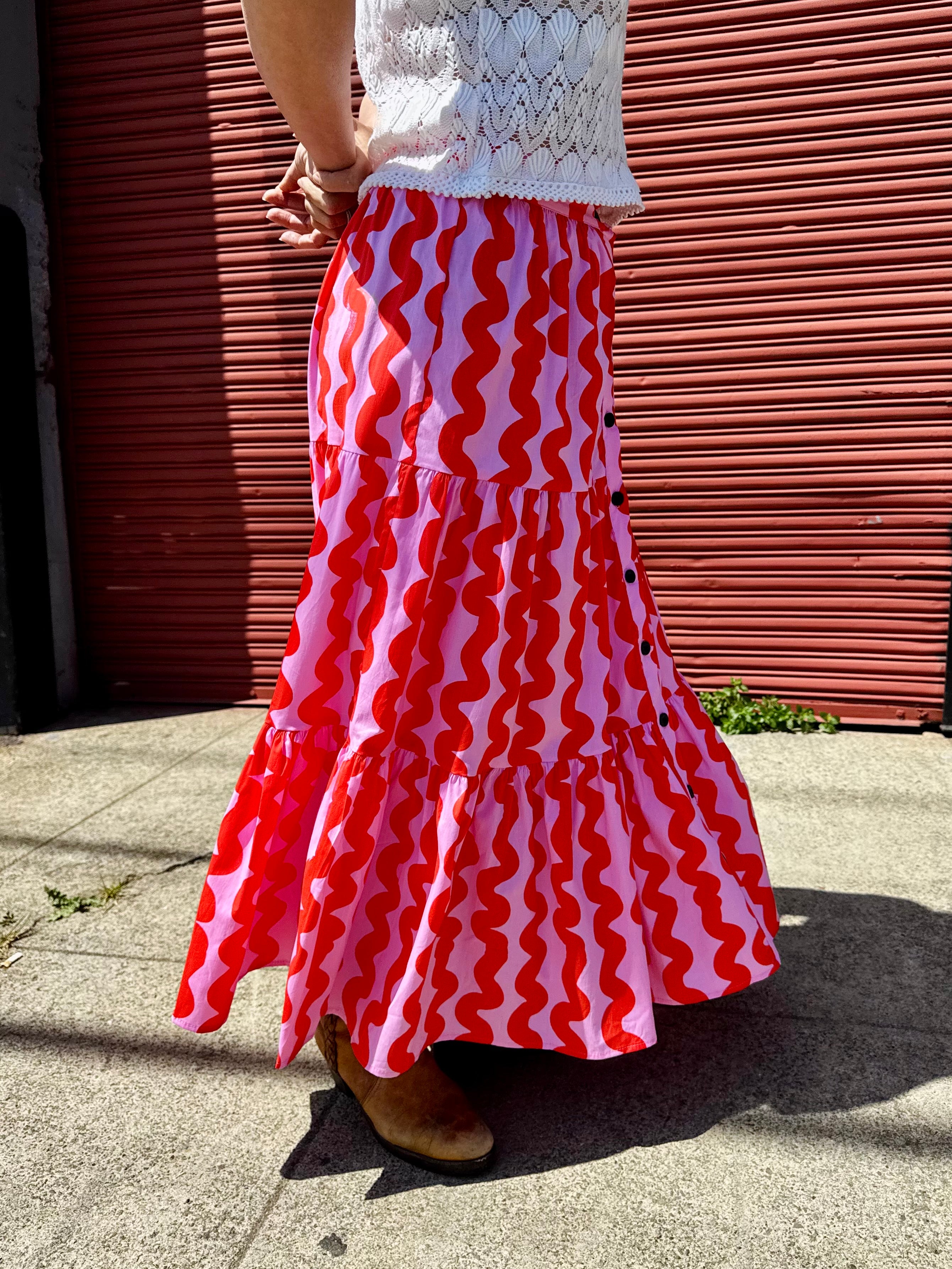Prairie Skirt Pink Squiggle