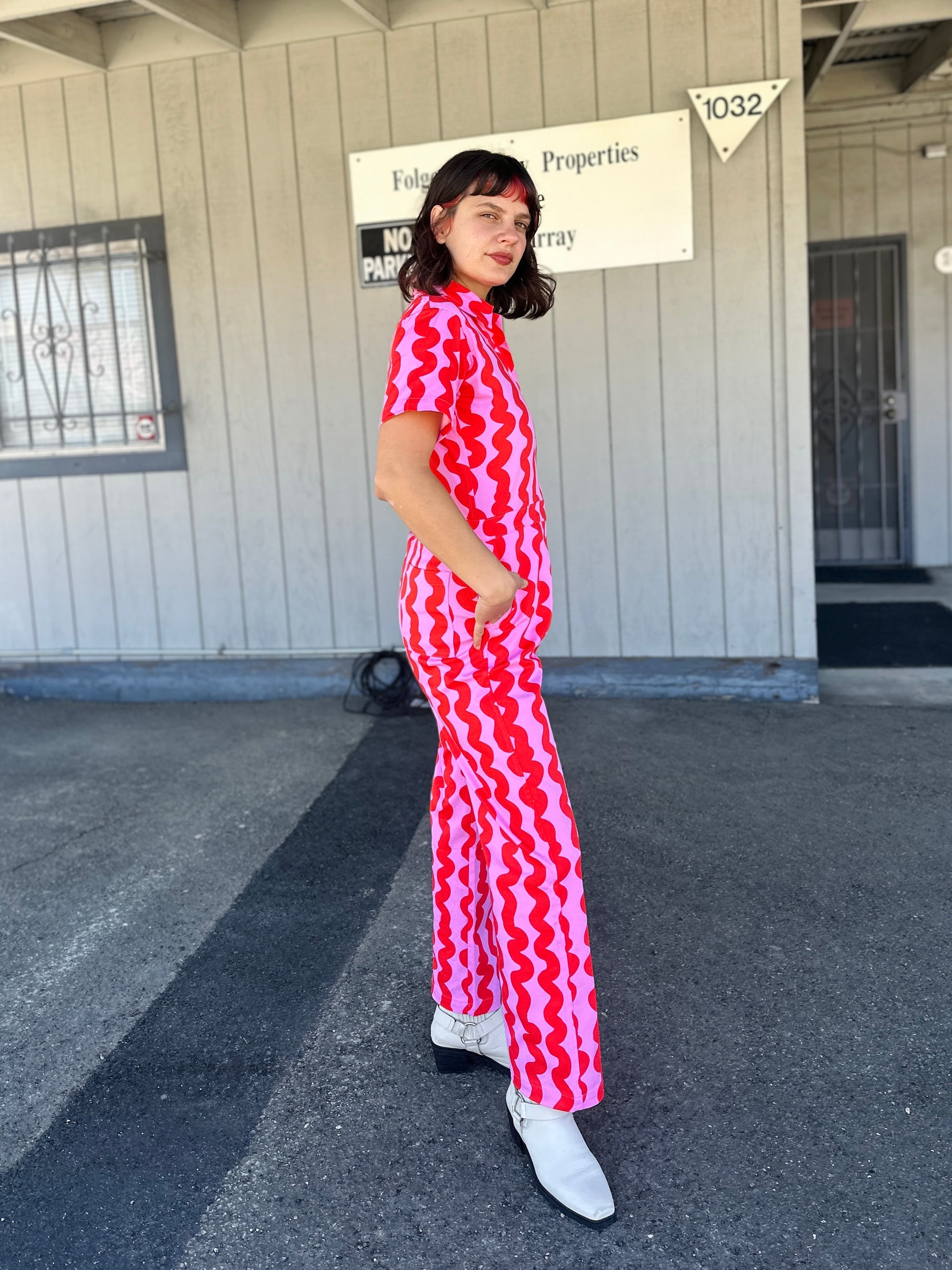 Twill Coveralls Pink Squiggle