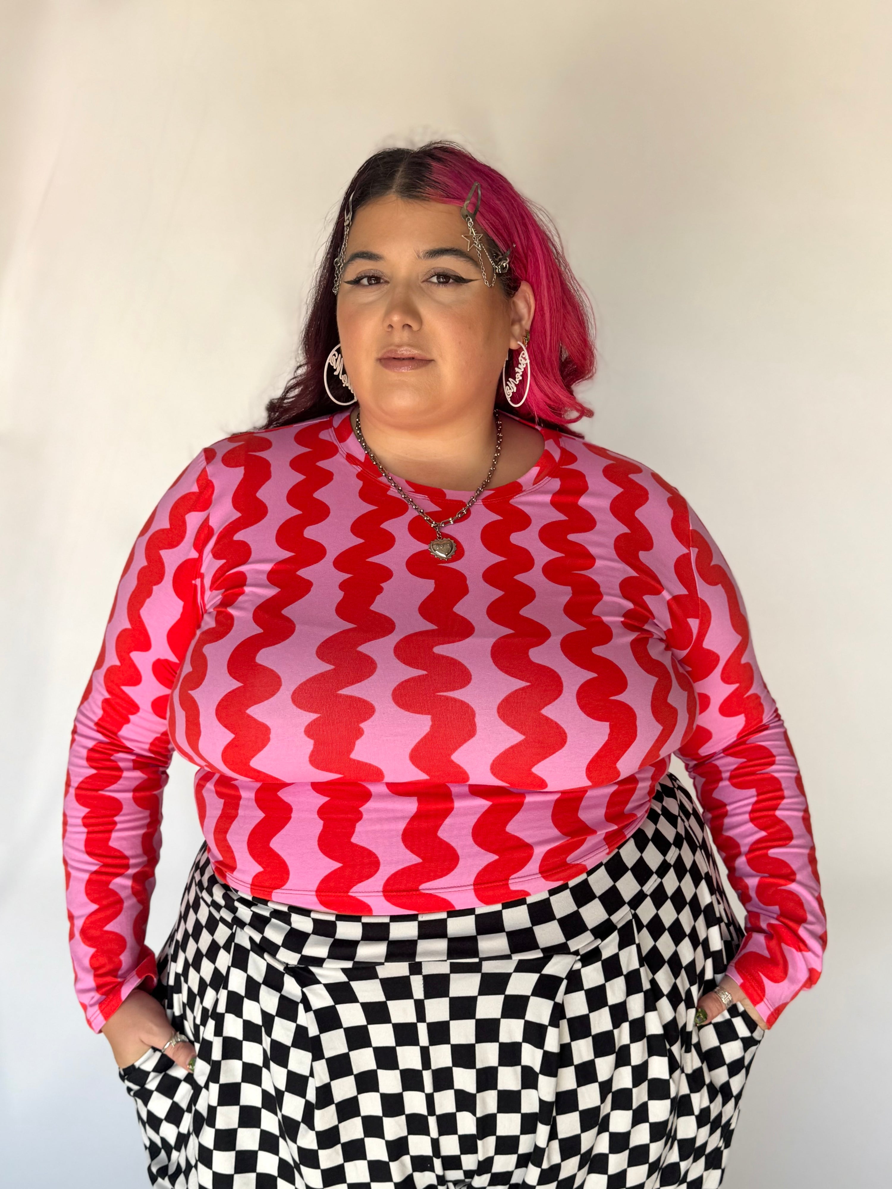 Long Sleeve Tee Pink Squiggle