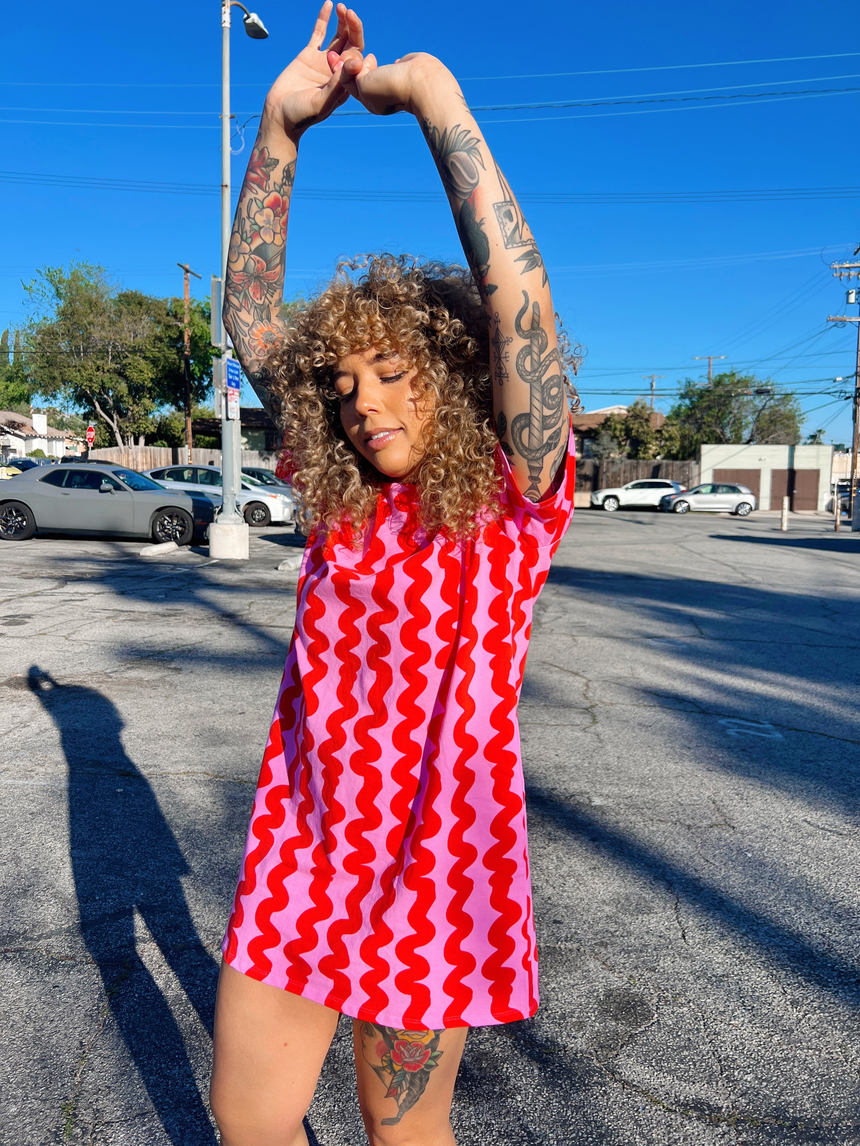 Tee Dress Pink Squiggle