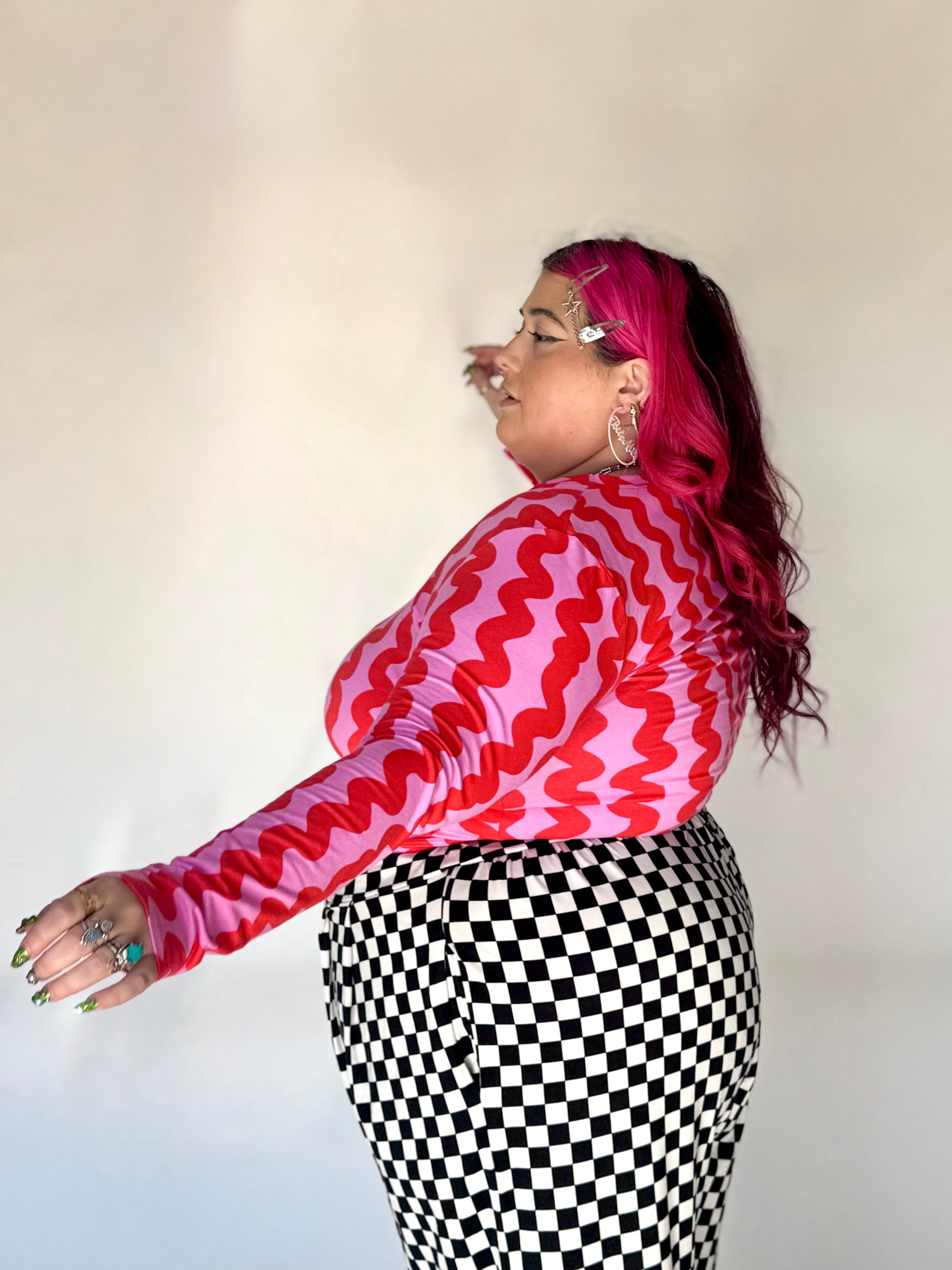 Long Sleeve Tee Pink Squiggle