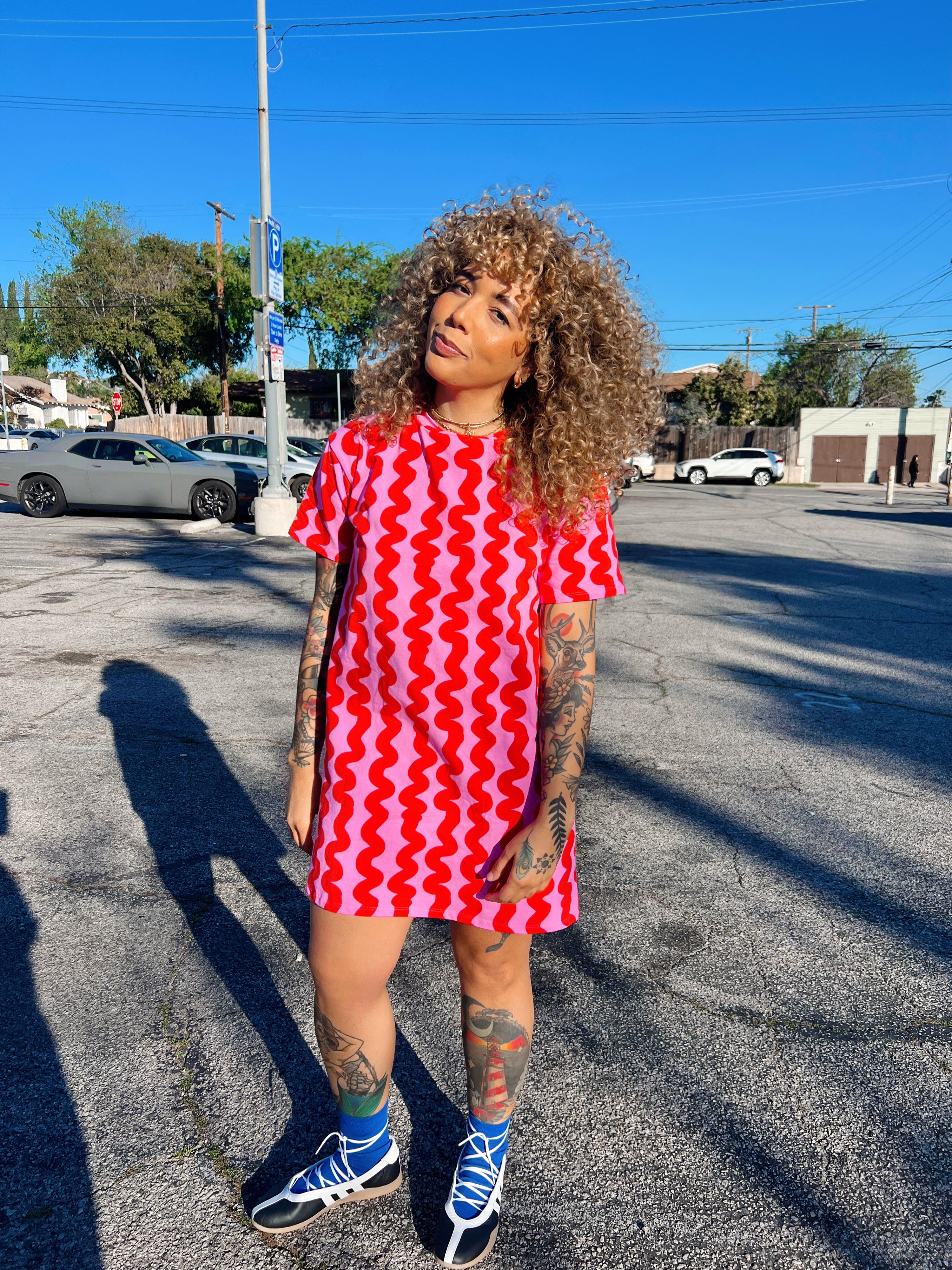 Tee Dress Pink Squiggle