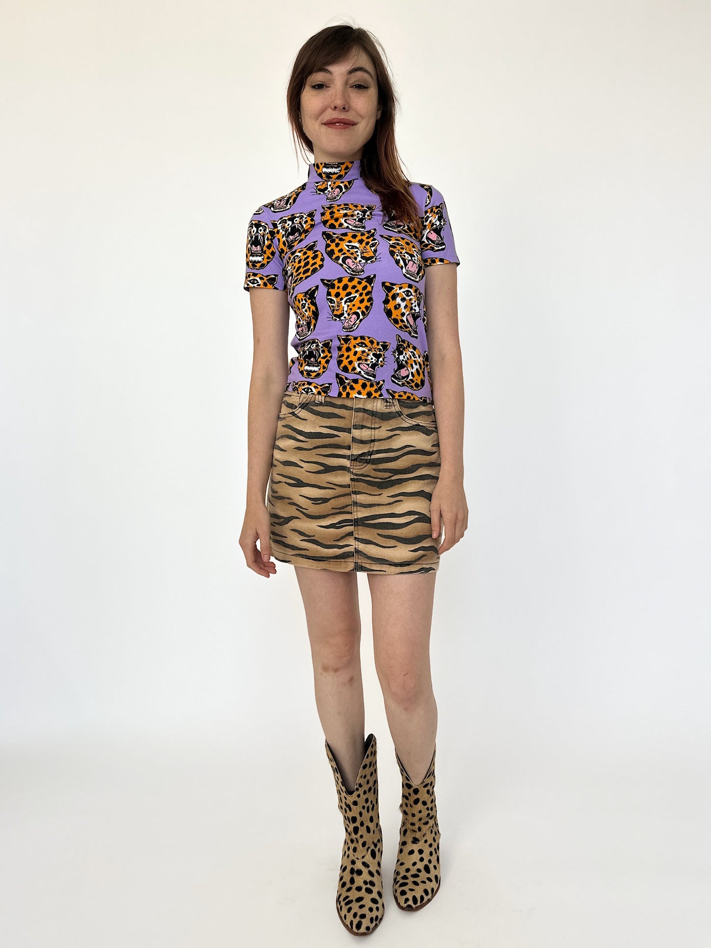 Mock Neck Cheetah Head