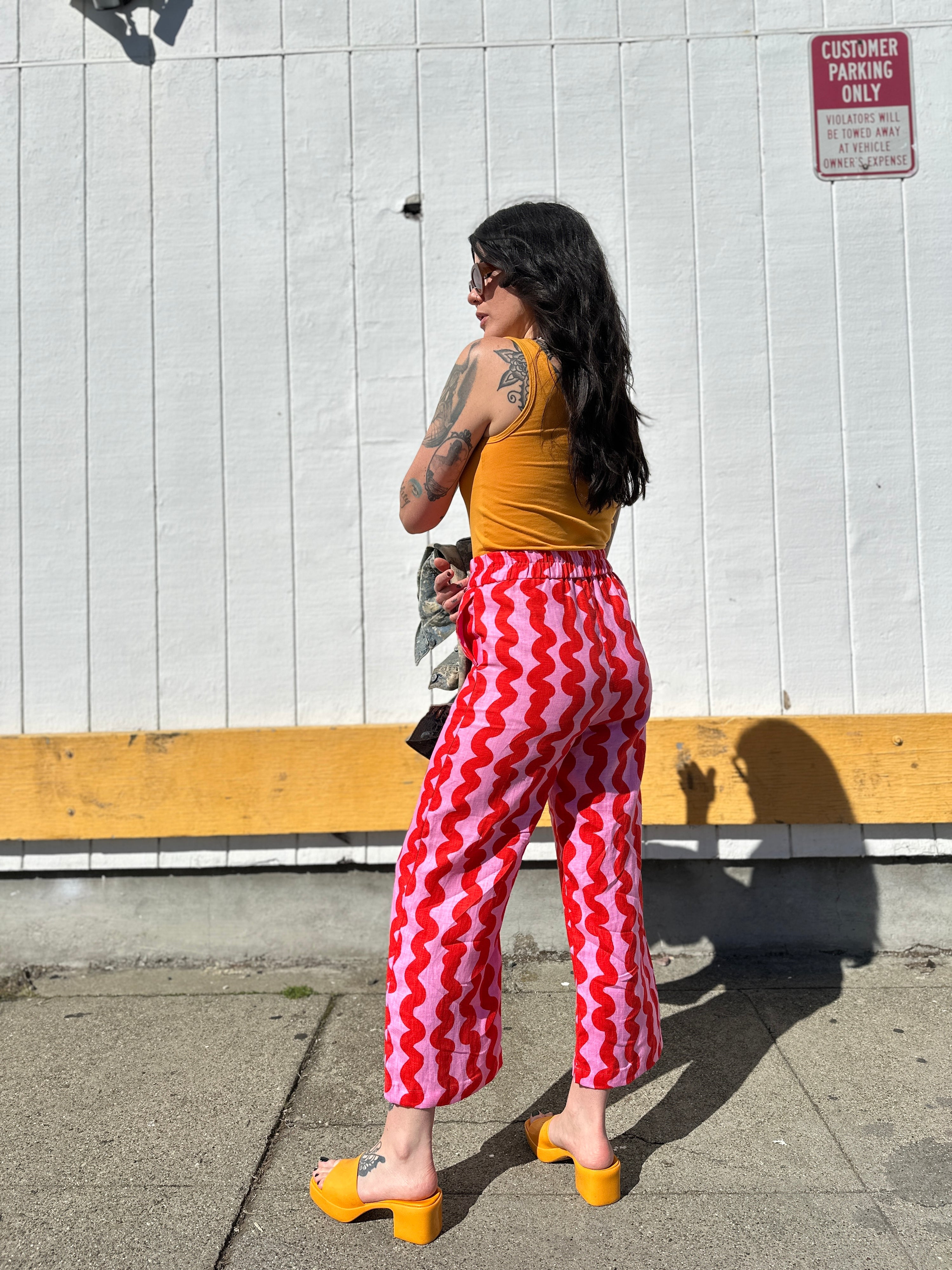 Linen Catalina Pant Pink Squiggle