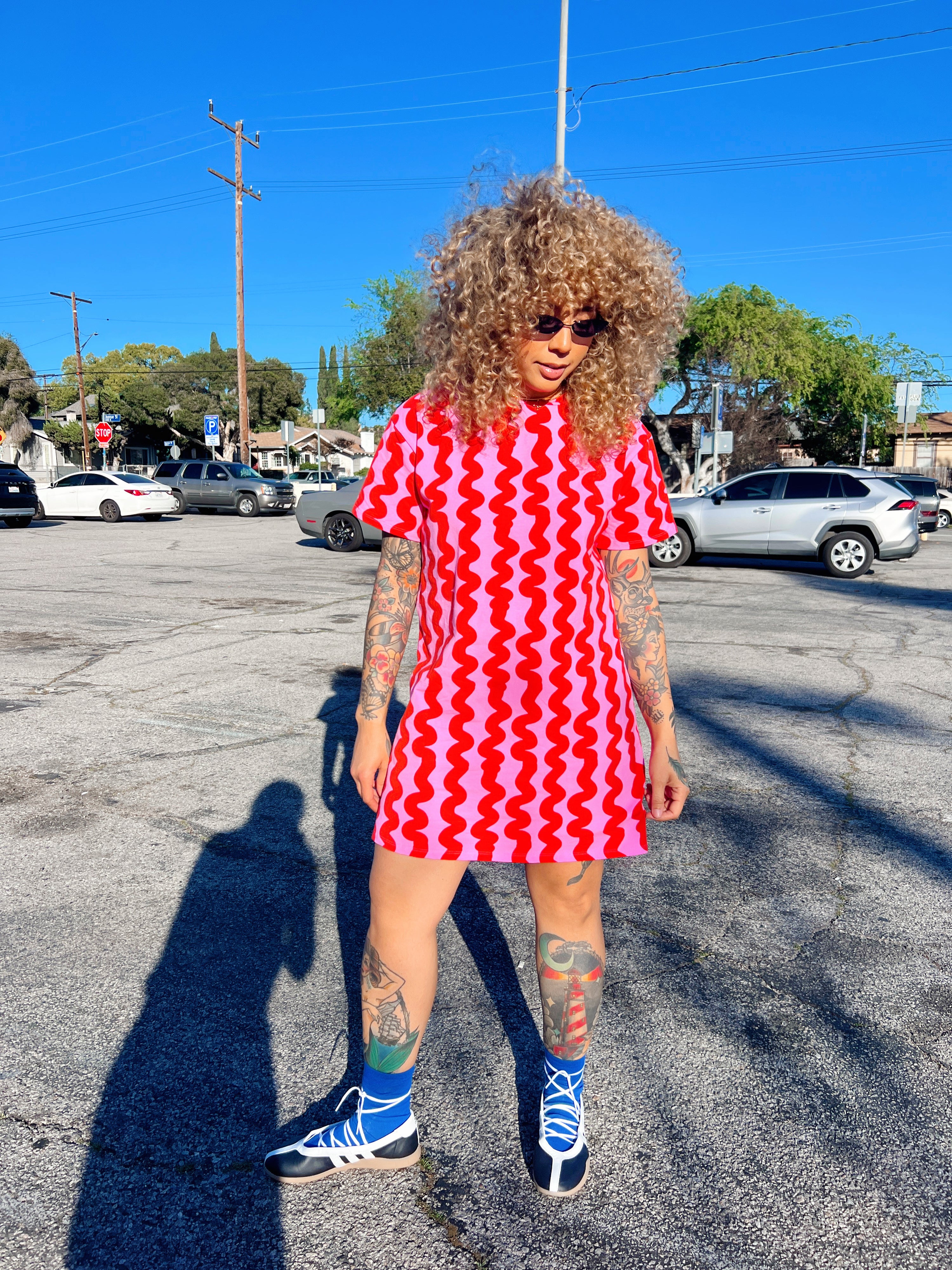 Tee Dress Pink Squiggle