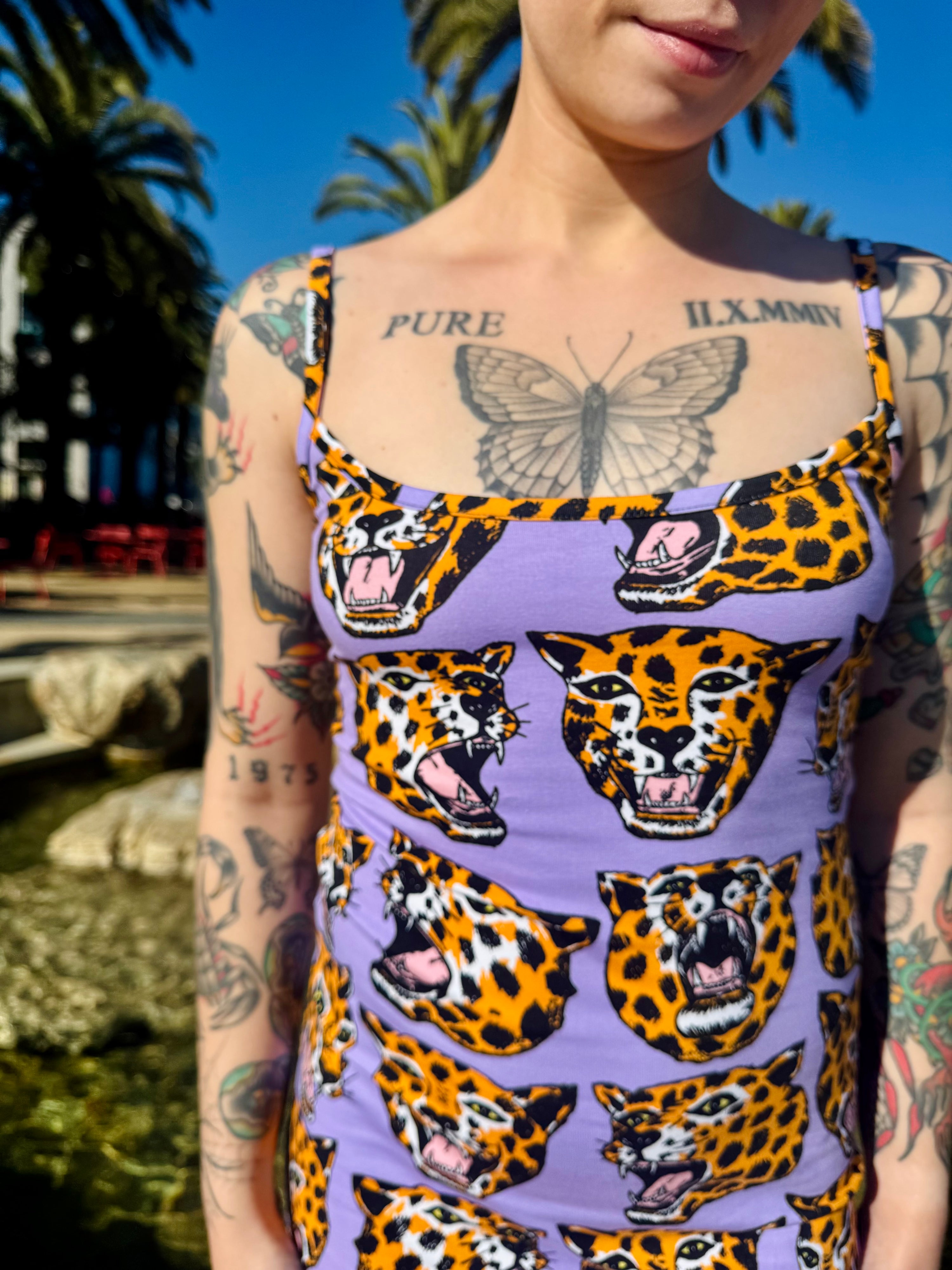 Spaghetti Slip Dress Cheetah Head