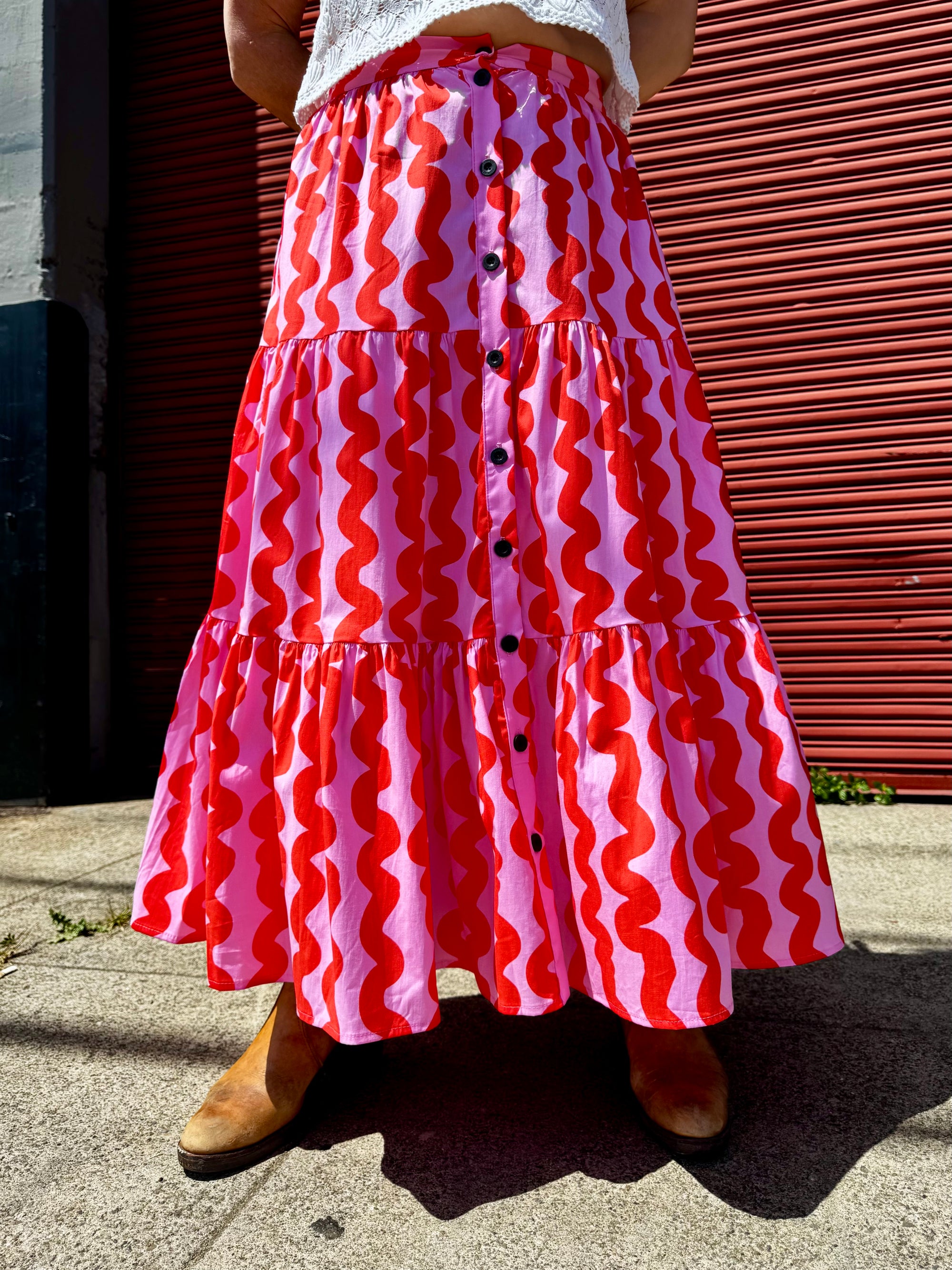 Prairie Skirt Pink Squiggle
