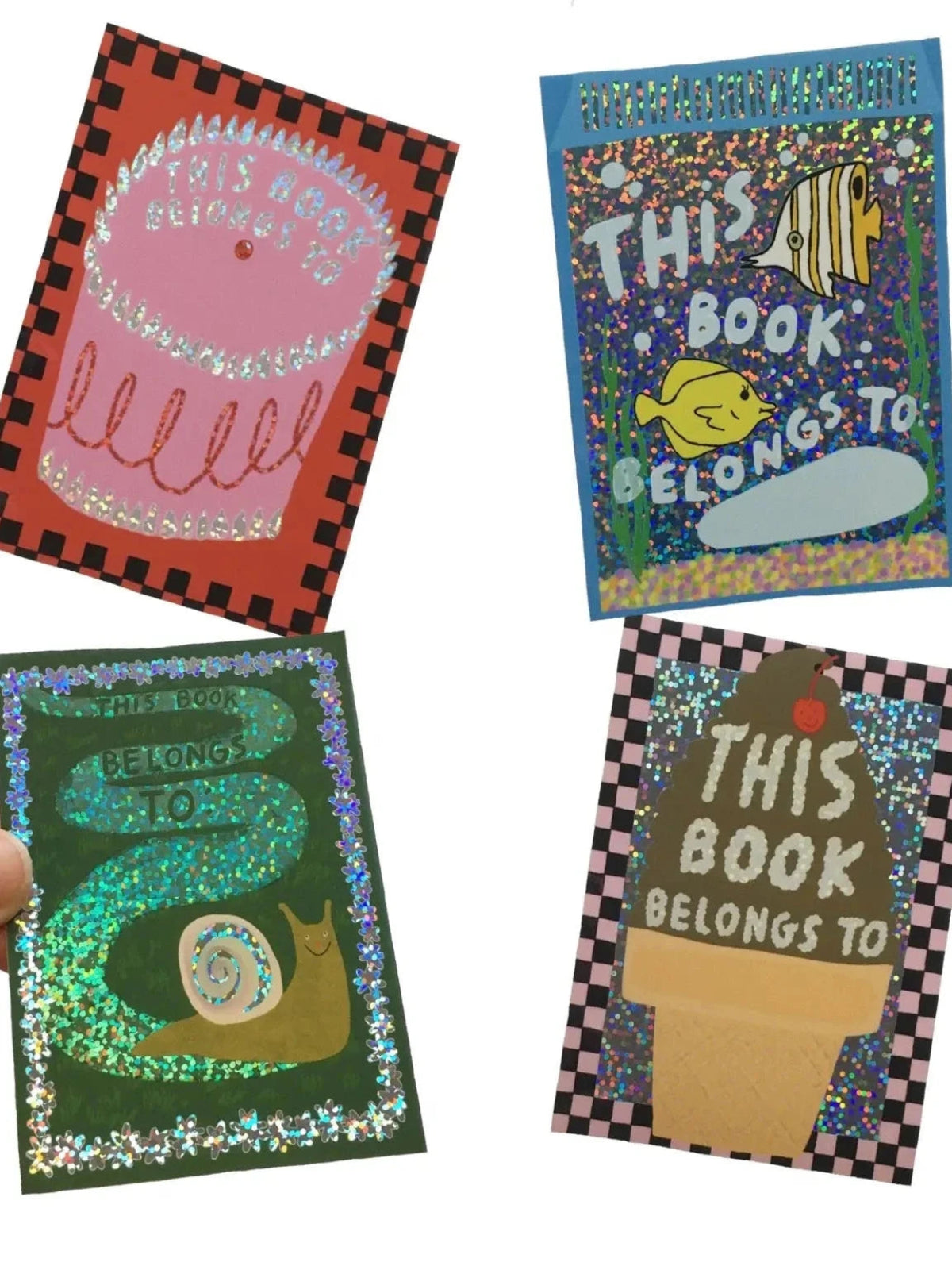 Glitter Book Plate Stickers - Set of 4