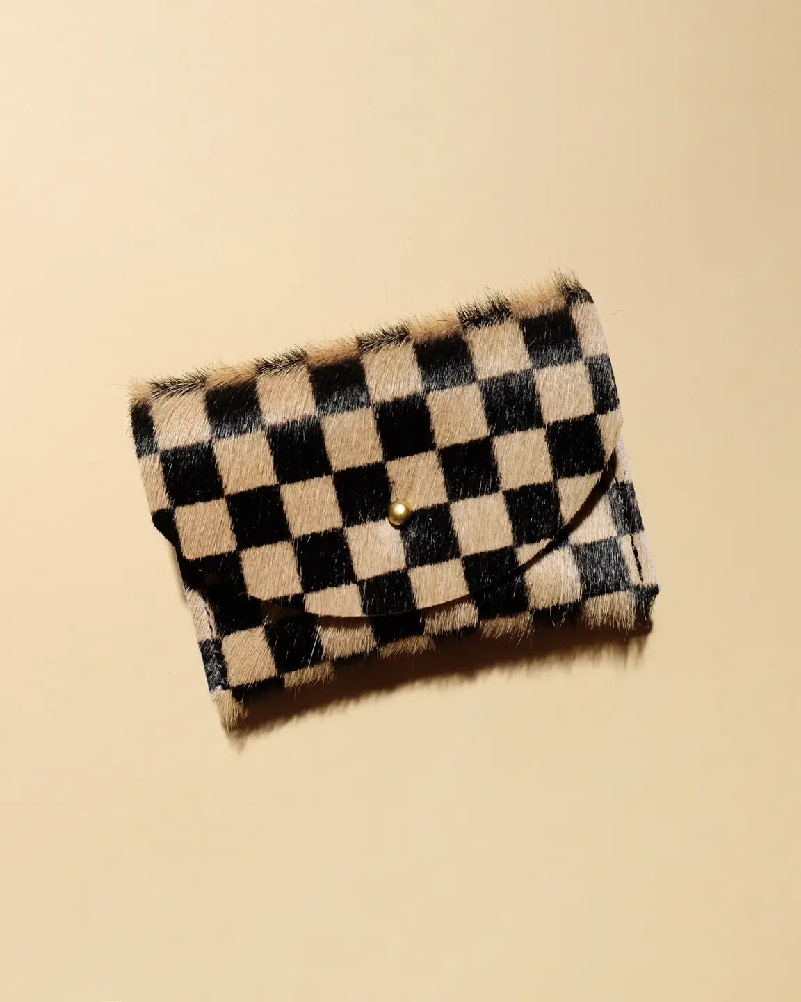 Hide Un Check Cardholder - Tan Checkered Hair On Hide – NOOWORKS