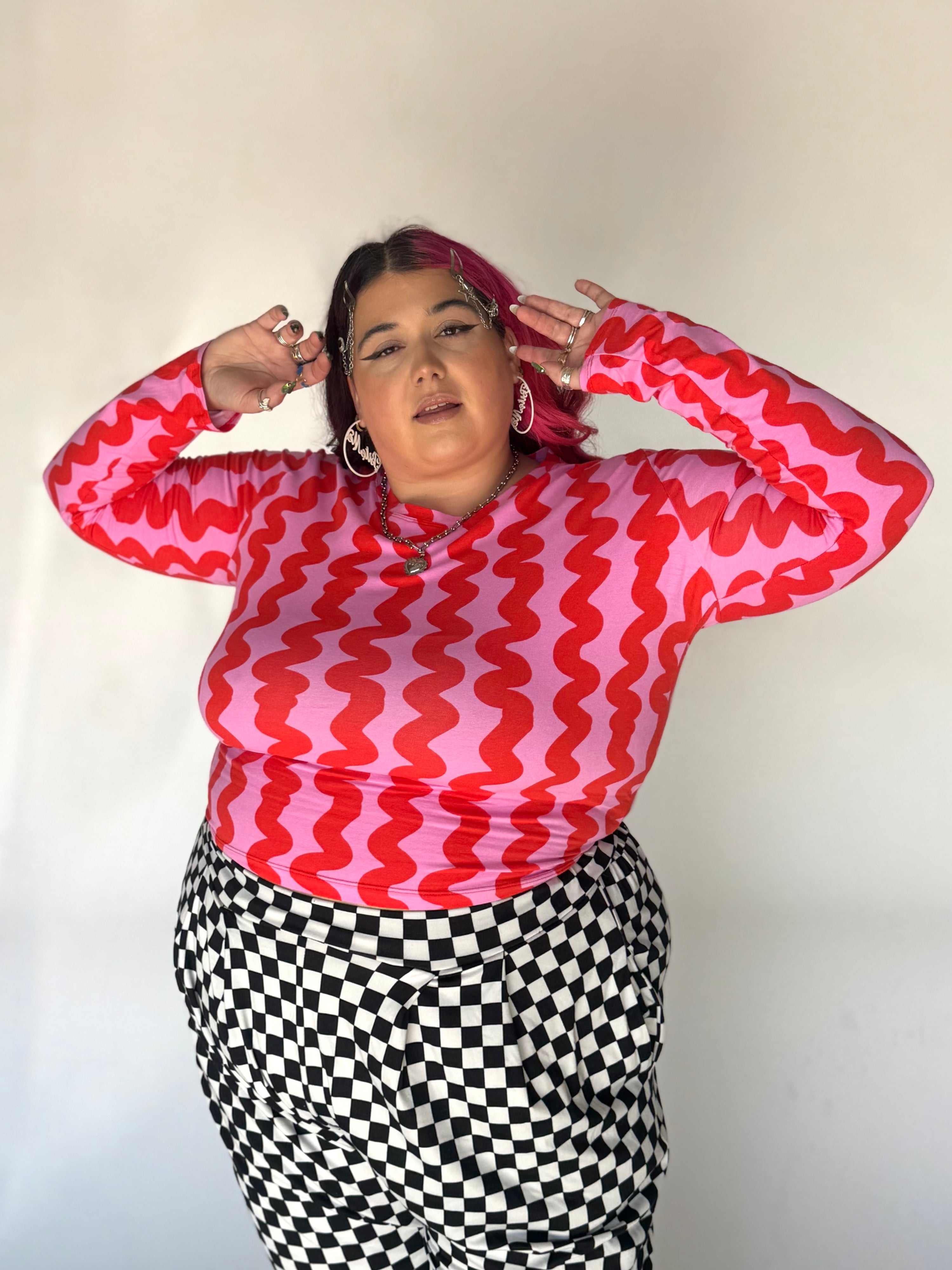 Long Sleeve Tee Pink Squiggle