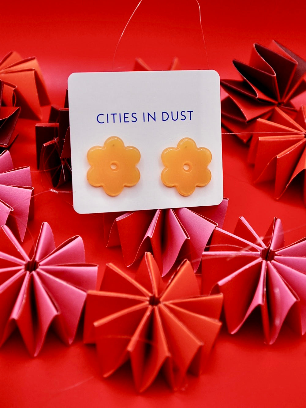 Small Orange Acetate Daisy Earrings