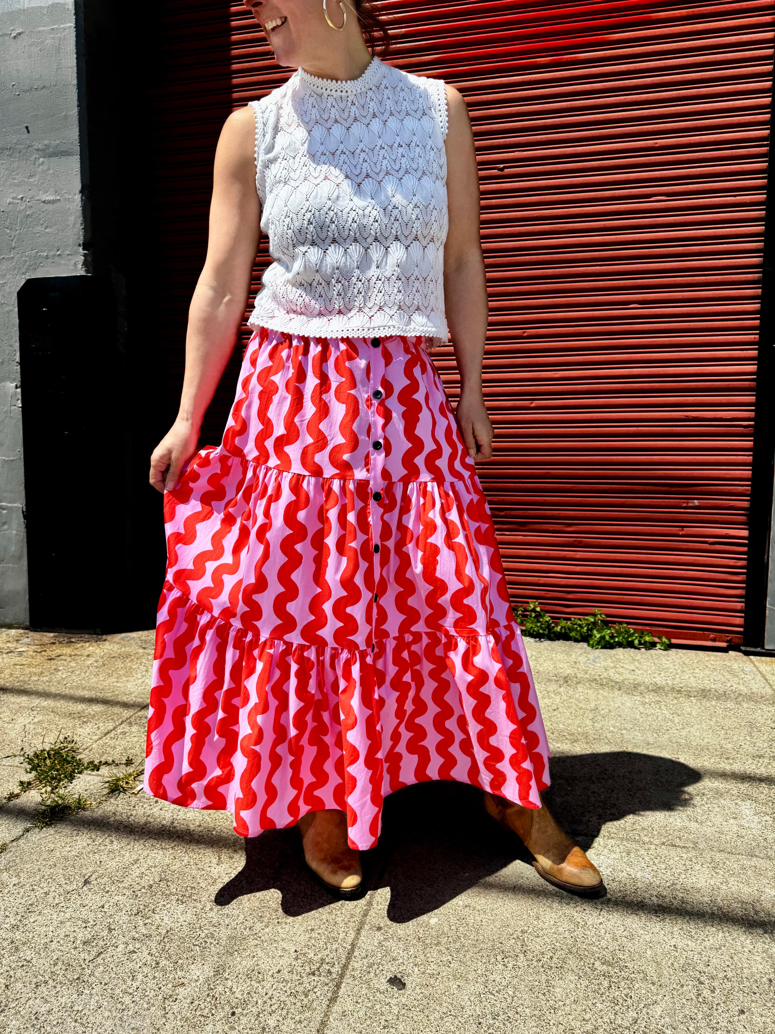 Prairie Skirt Pink Squiggle