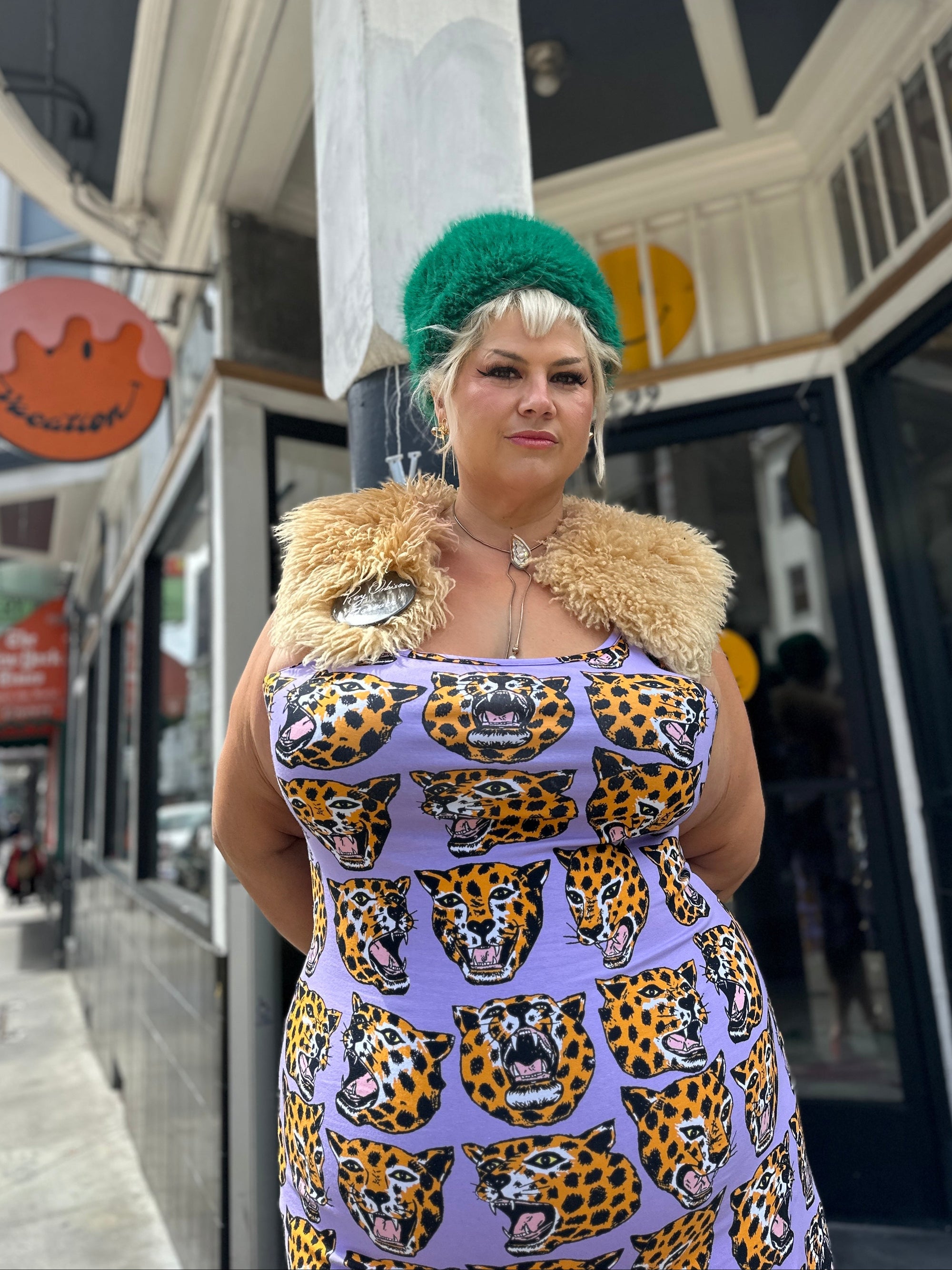 Spaghetti Slip Dress Cheetah Head