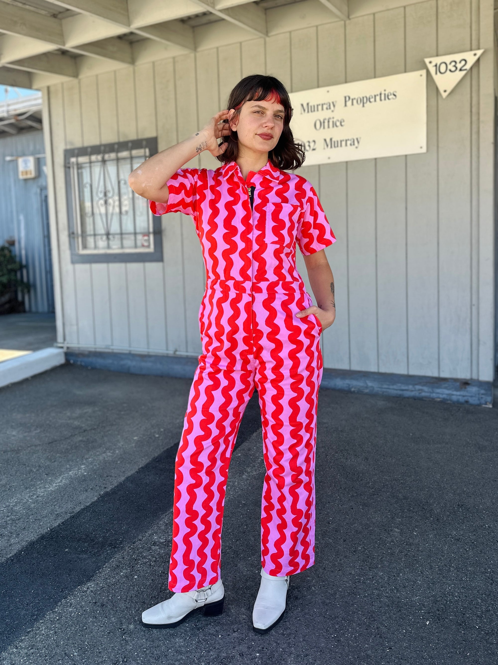 Twill Coveralls Pink Squiggle