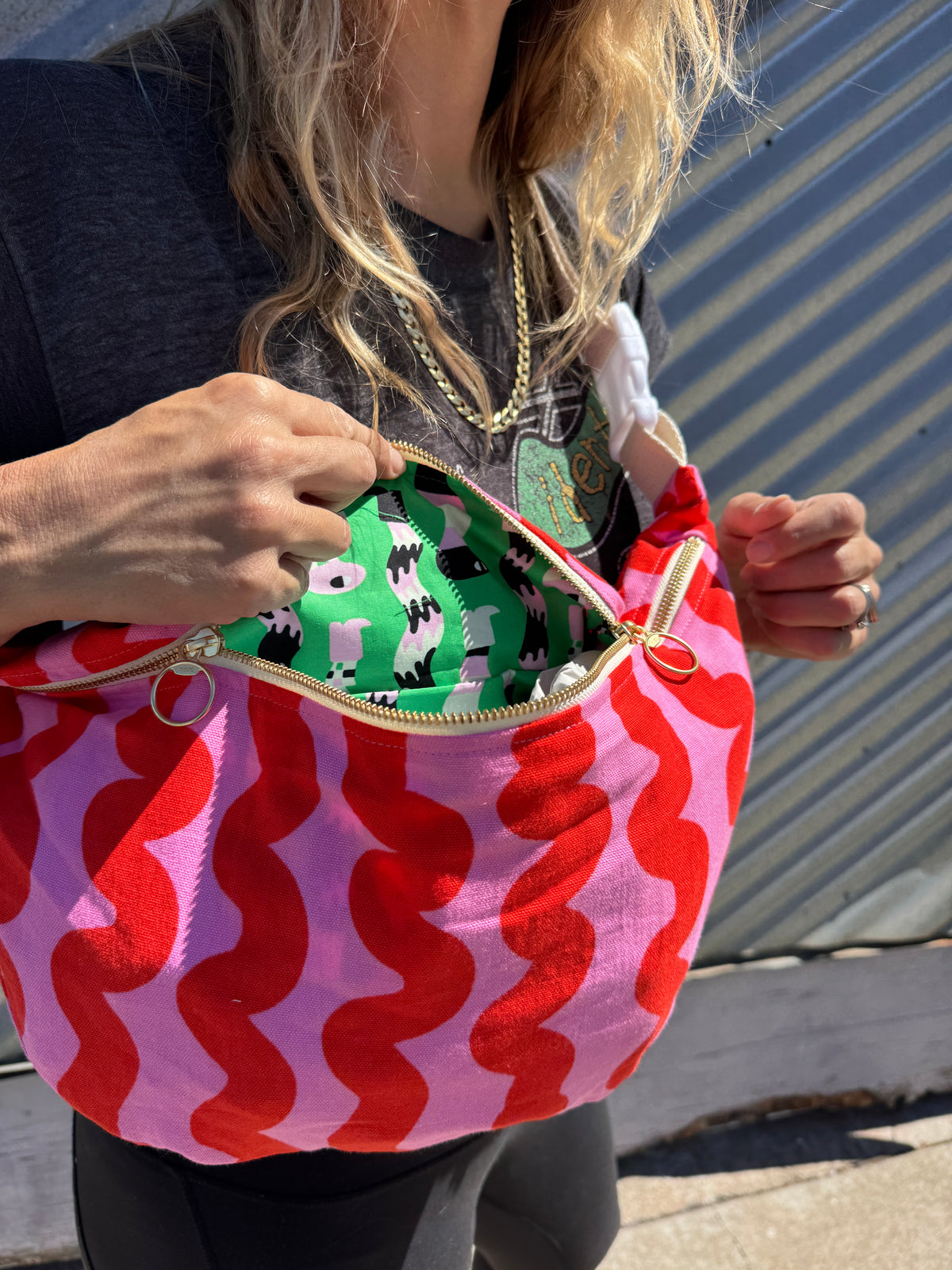 Mini Messenger Bag - Pink Squiggle